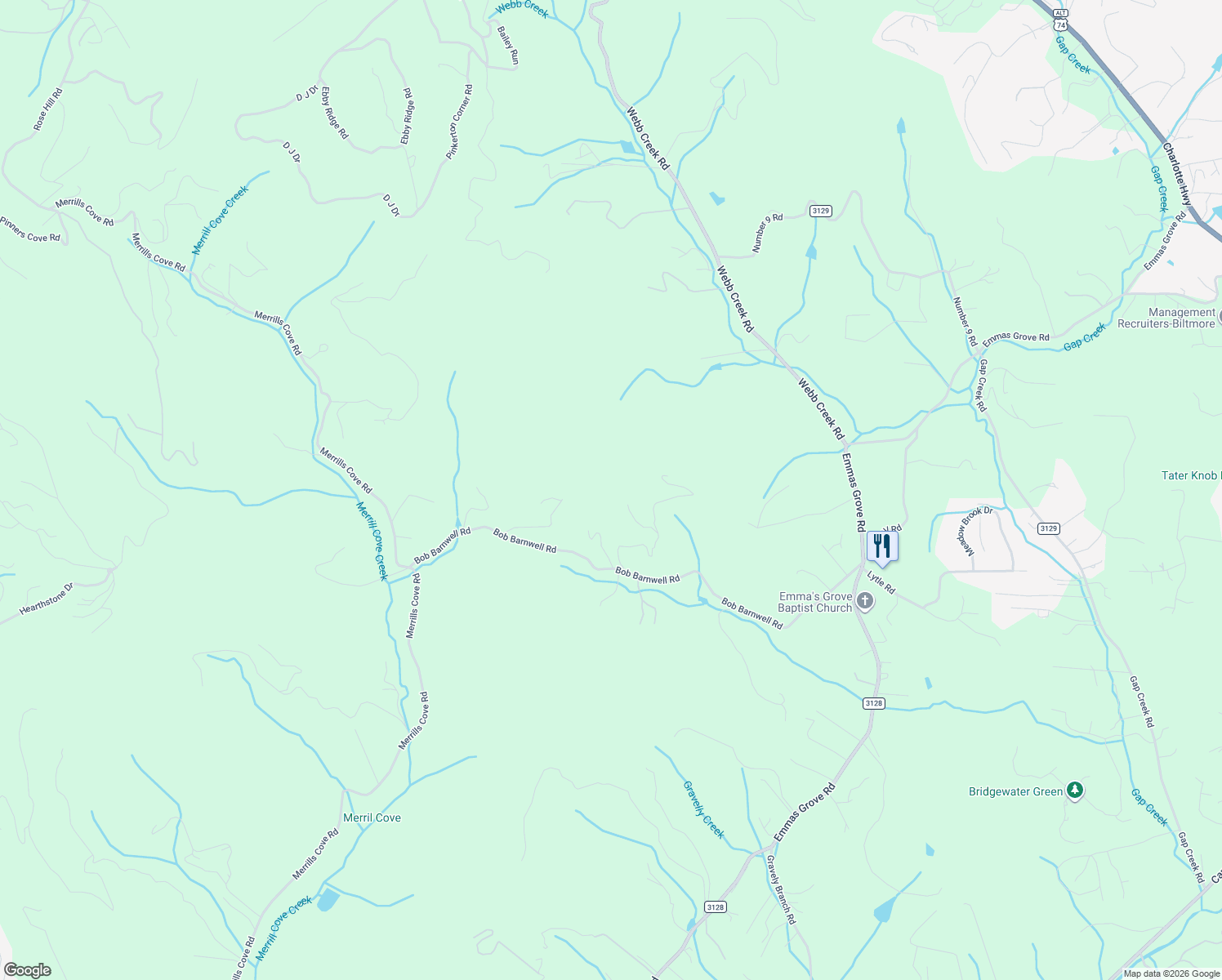 map of restaurants, bars, coffee shops, grocery stores, and more near 338 Bob Barnwell Road in Fletcher