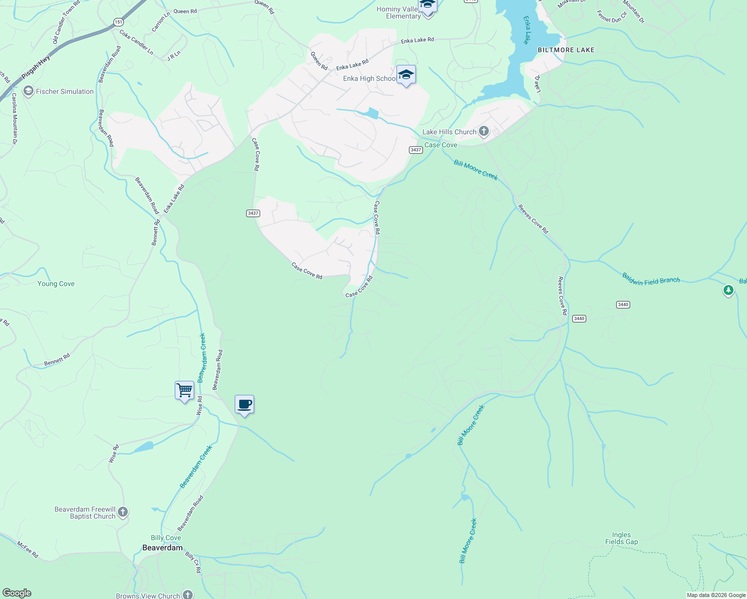 map of restaurants, bars, coffee shops, grocery stores, and more near 651 Case Cove Road in Candler