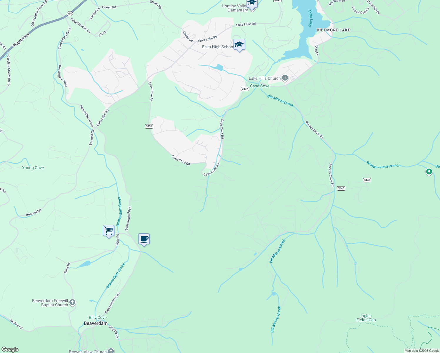 map of restaurants, bars, coffee shops, grocery stores, and more near 633 Case Cove Road in Candler
