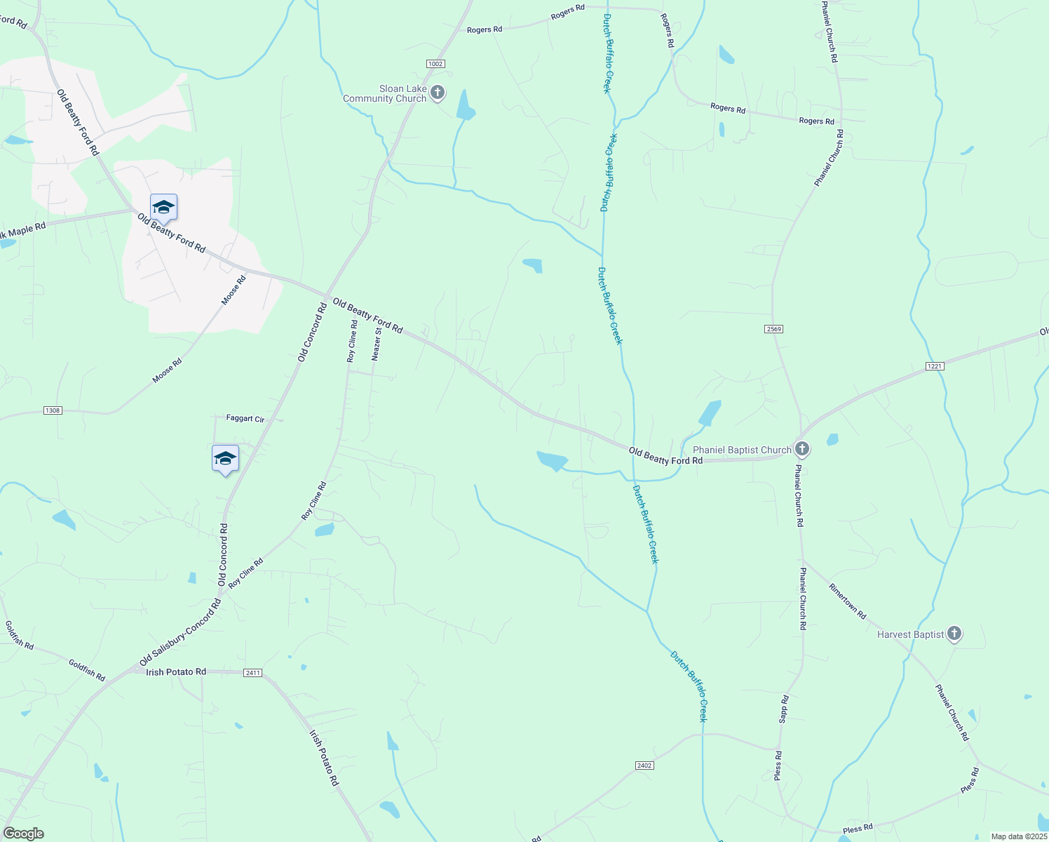 map of restaurants, bars, coffee shops, grocery stores, and more near 6175 Old Beatty Ford Road in Rockwell