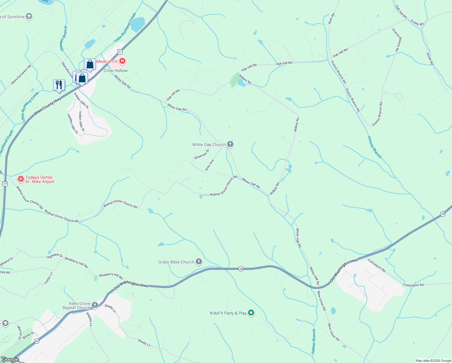 map of restaurants, bars, coffee shops, grocery stores, and more near 2237 Walnut Grove Church Road in Dayton