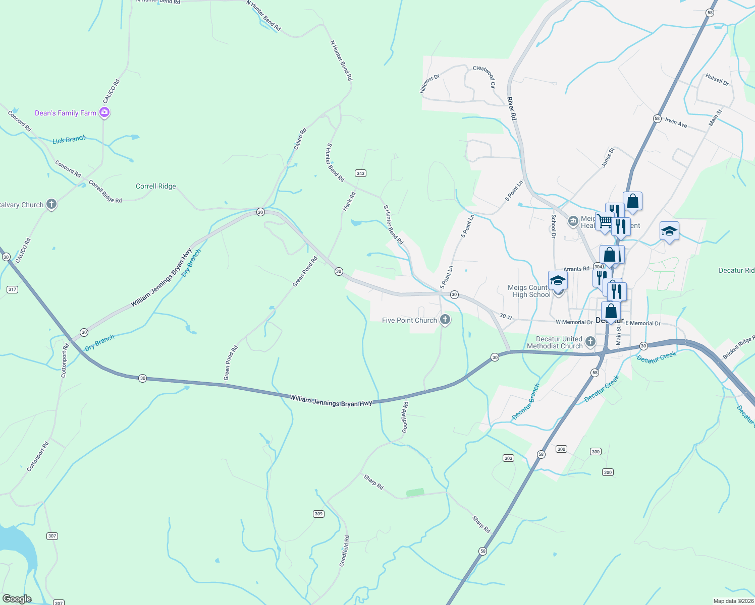 map of restaurants, bars, coffee shops, grocery stores, and more near 156 Jennings Lane in Decatur