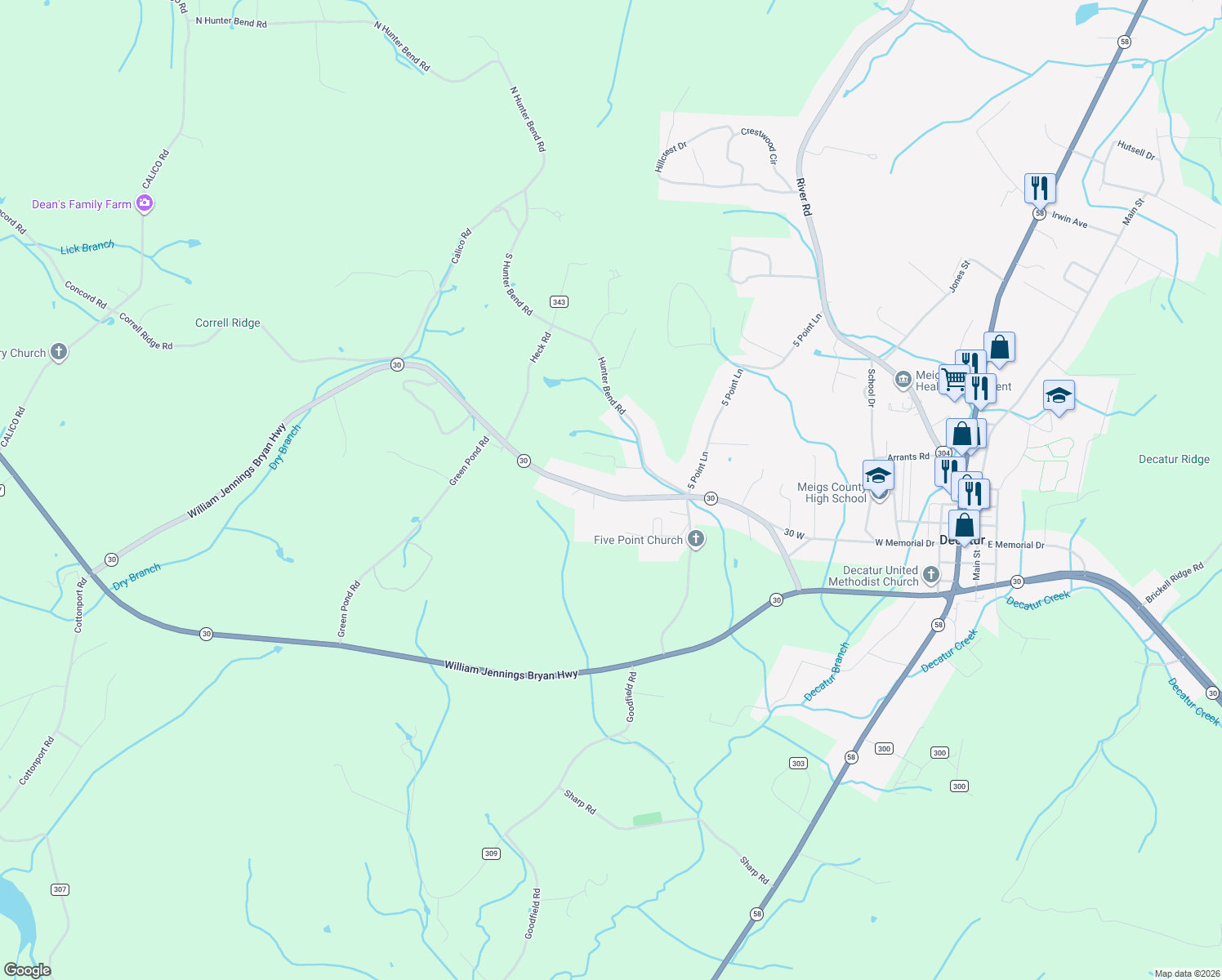 map of restaurants, bars, coffee shops, grocery stores, and more near 4847 Tennessee 30 in Decatur