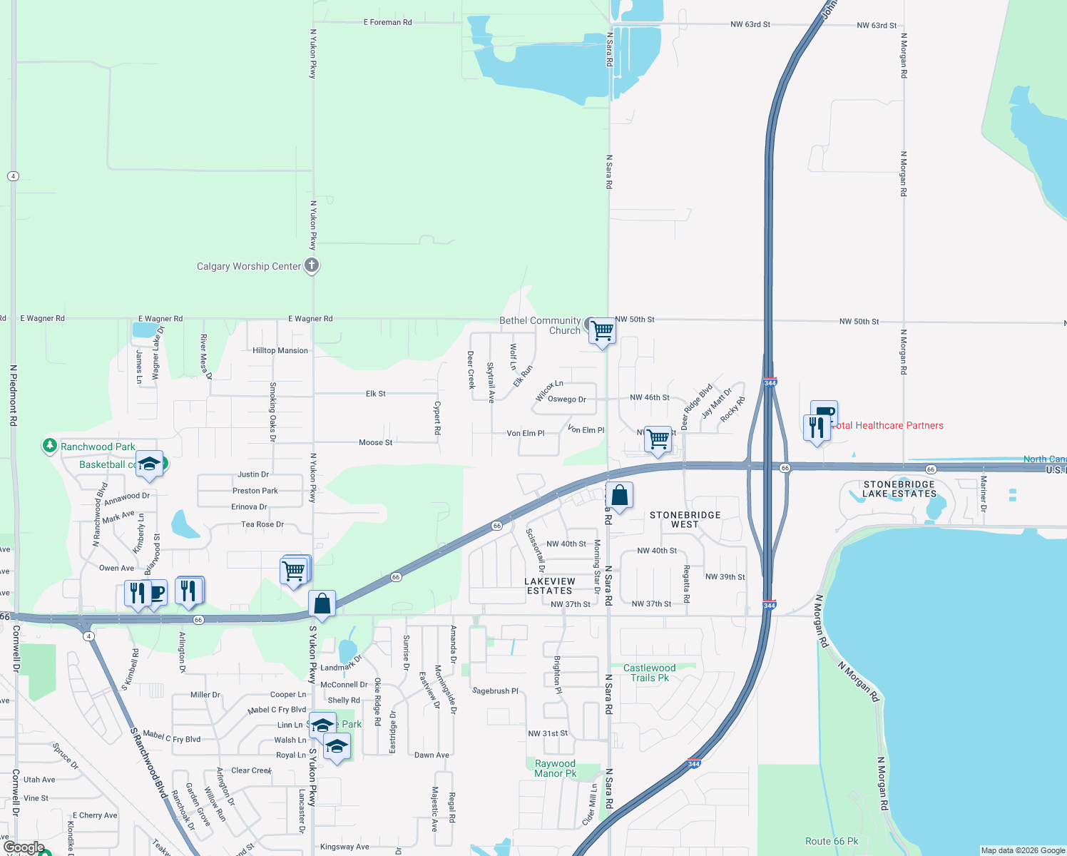 map of restaurants, bars, coffee shops, grocery stores, and more near 1309 Von Elm Place in Yukon