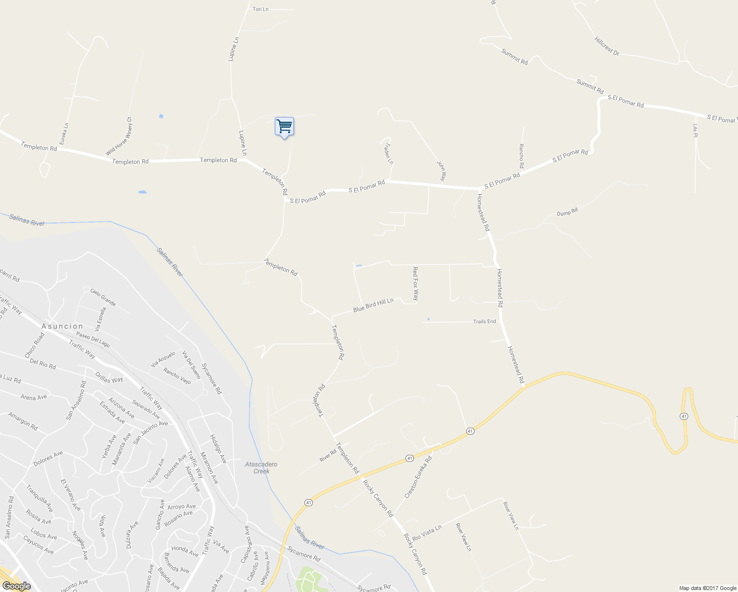 map of restaurants, bars, coffee shops, grocery stores, and more near 2660 Gold Finch Way in Atascadero