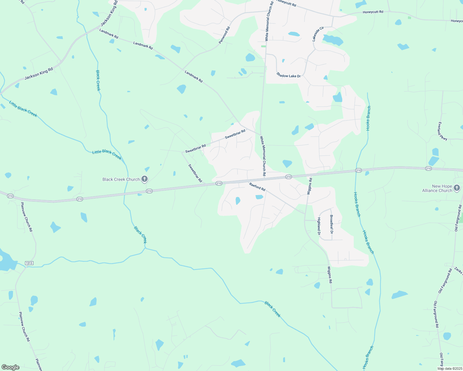 map of restaurants, bars, coffee shops, grocery stores, and more near 58 W Thicket Dr in Angier