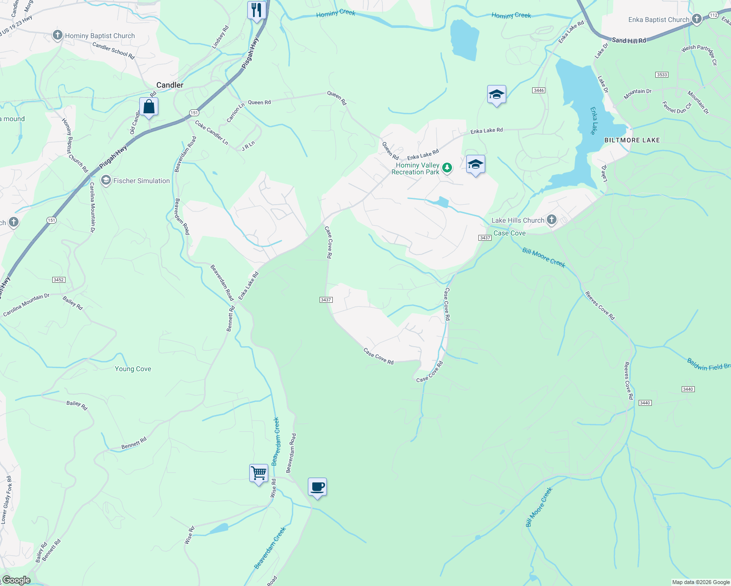 map of restaurants, bars, coffee shops, grocery stores, and more near 18 Shadow Brook in Candler