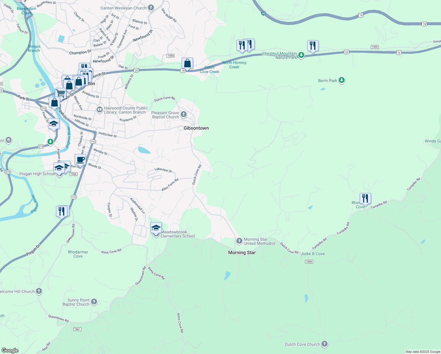 map of restaurants, bars, coffee shops, grocery stores, and more near 154 Plantation Cove in Canton