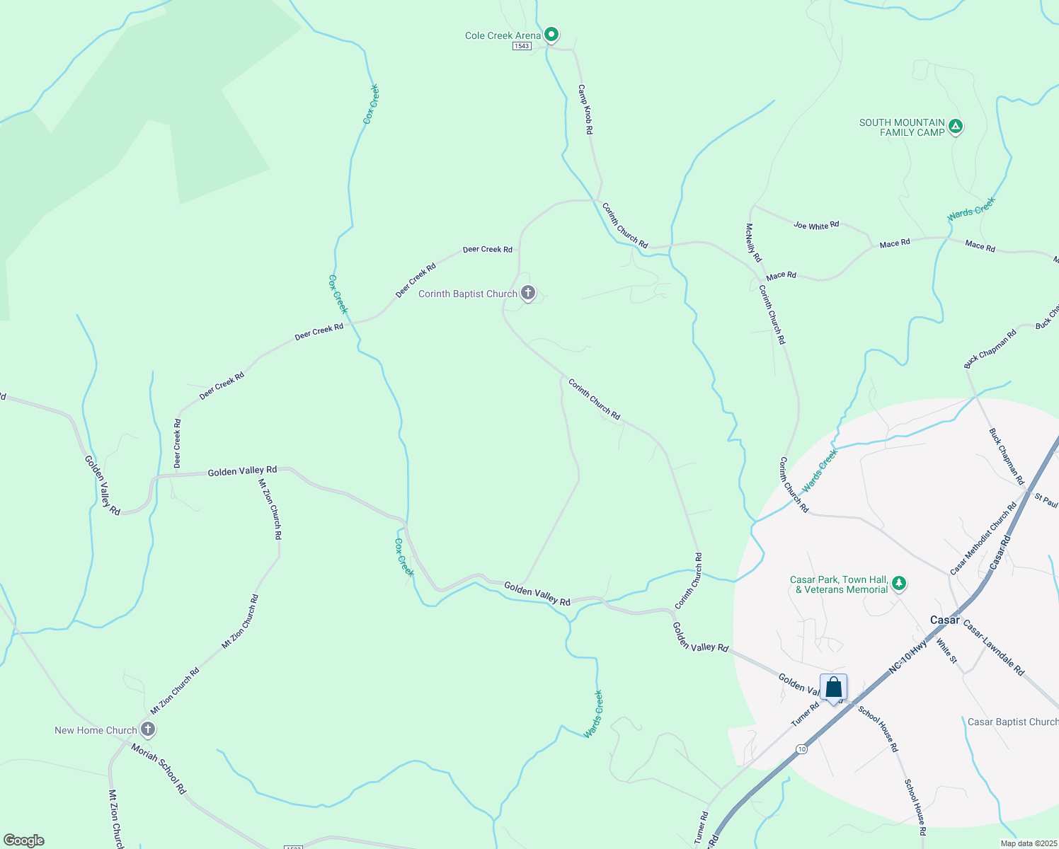 map of restaurants, bars, coffee shops, grocery stores, and more near 228 Corinth Church Road in Casar