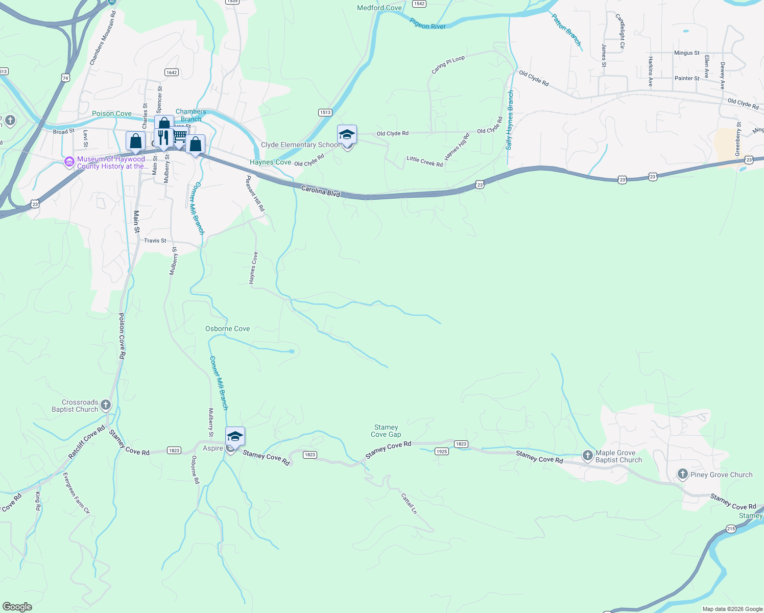 map of restaurants, bars, coffee shops, grocery stores, and more near 949 Haynes Cove in Clyde