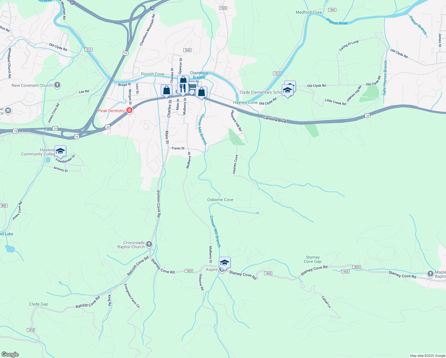 map of restaurants, bars, coffee shops, grocery stores, and more near 306 Haynes Cove in Clyde