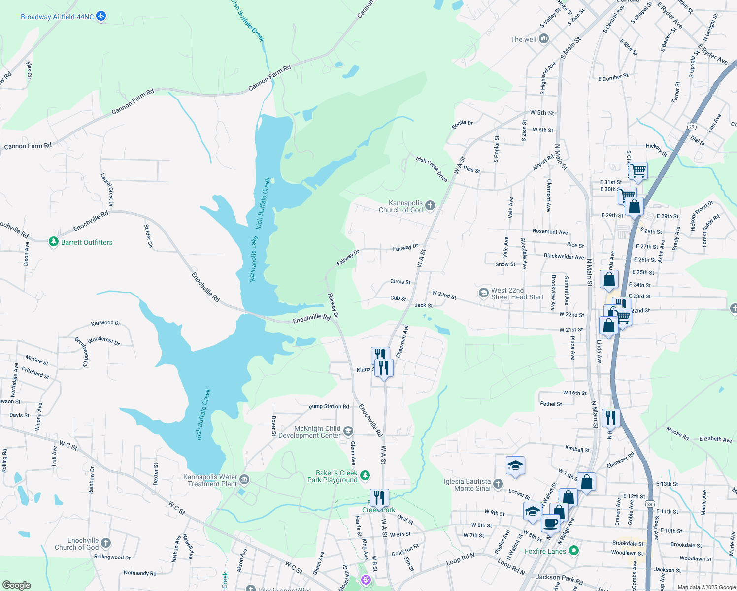 map of restaurants, bars, coffee shops, grocery stores, and more near 912 Cub St in Kannapolis