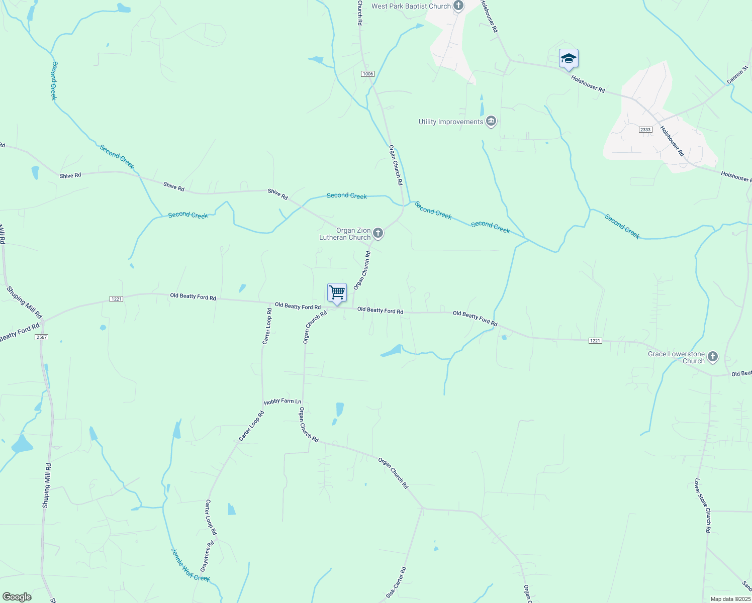 map of restaurants, bars, coffee shops, grocery stores, and more near 9904 Old Beatty Ford Road in Rockwell