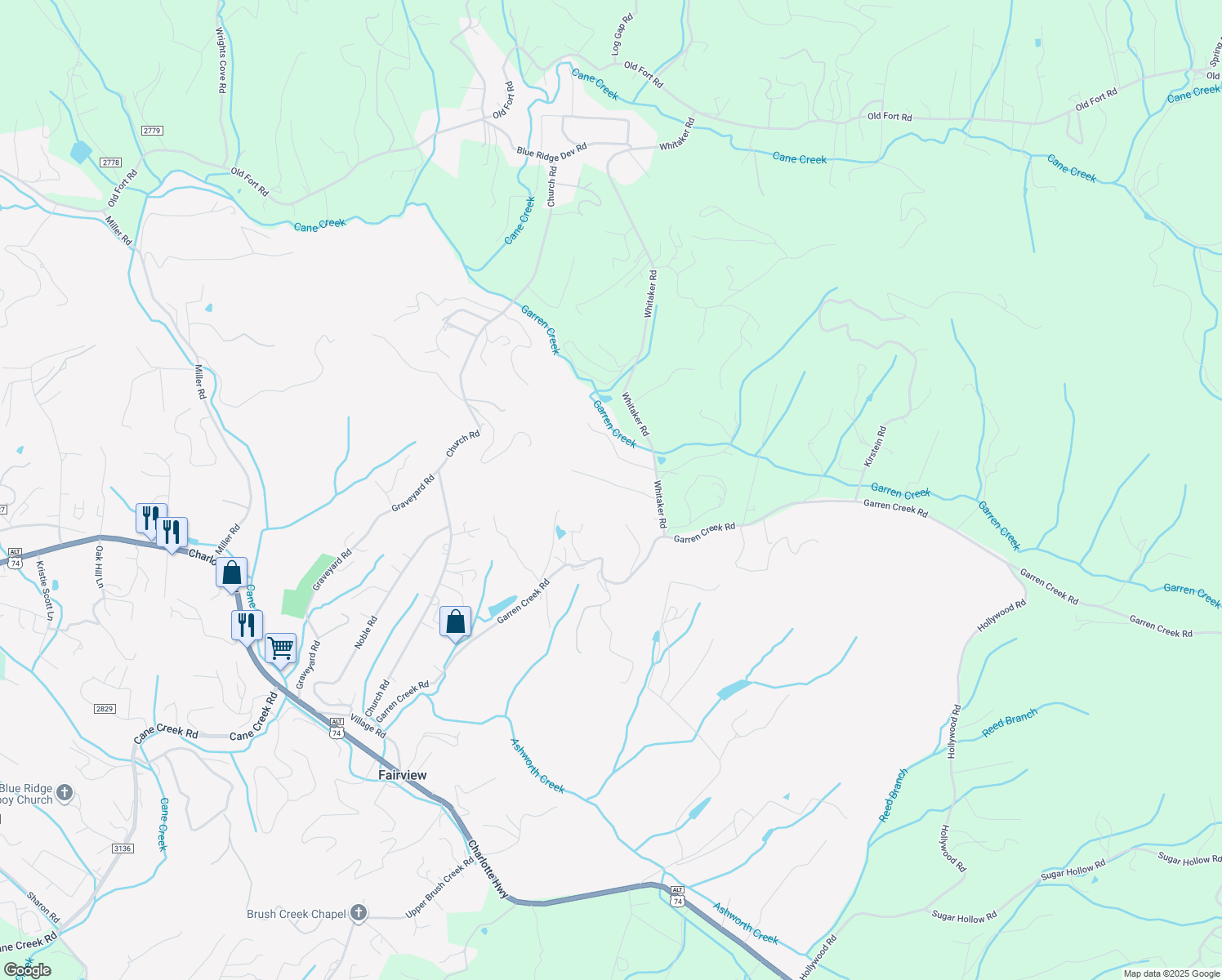 map of restaurants, bars, coffee shops, grocery stores, and more near 24 Whitaker View Road in Fairview