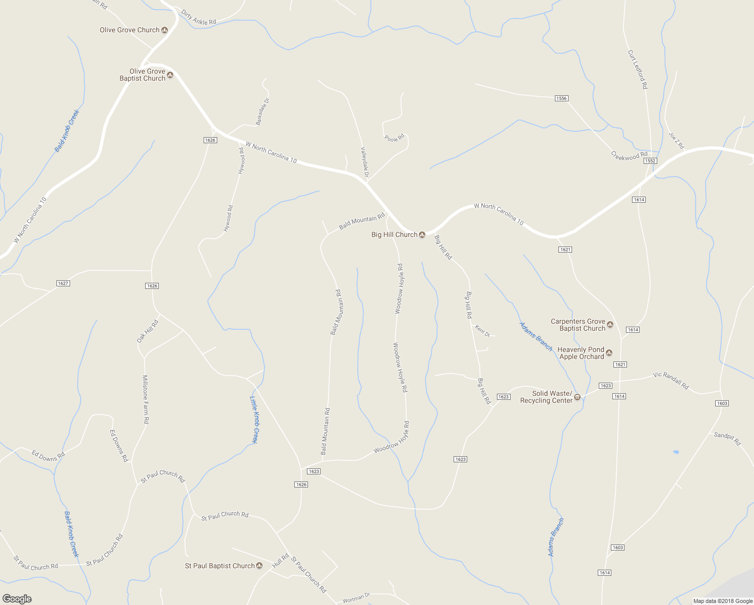 map of restaurants, bars, coffee shops, grocery stores, and more near 343 Woodrow Hoyle Road in Casar