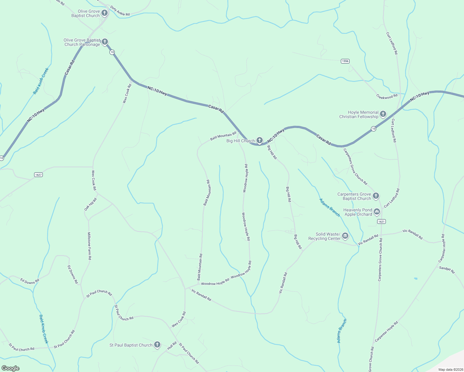 map of restaurants, bars, coffee shops, grocery stores, and more near 343 Woodrow Hoyle Road in Casar