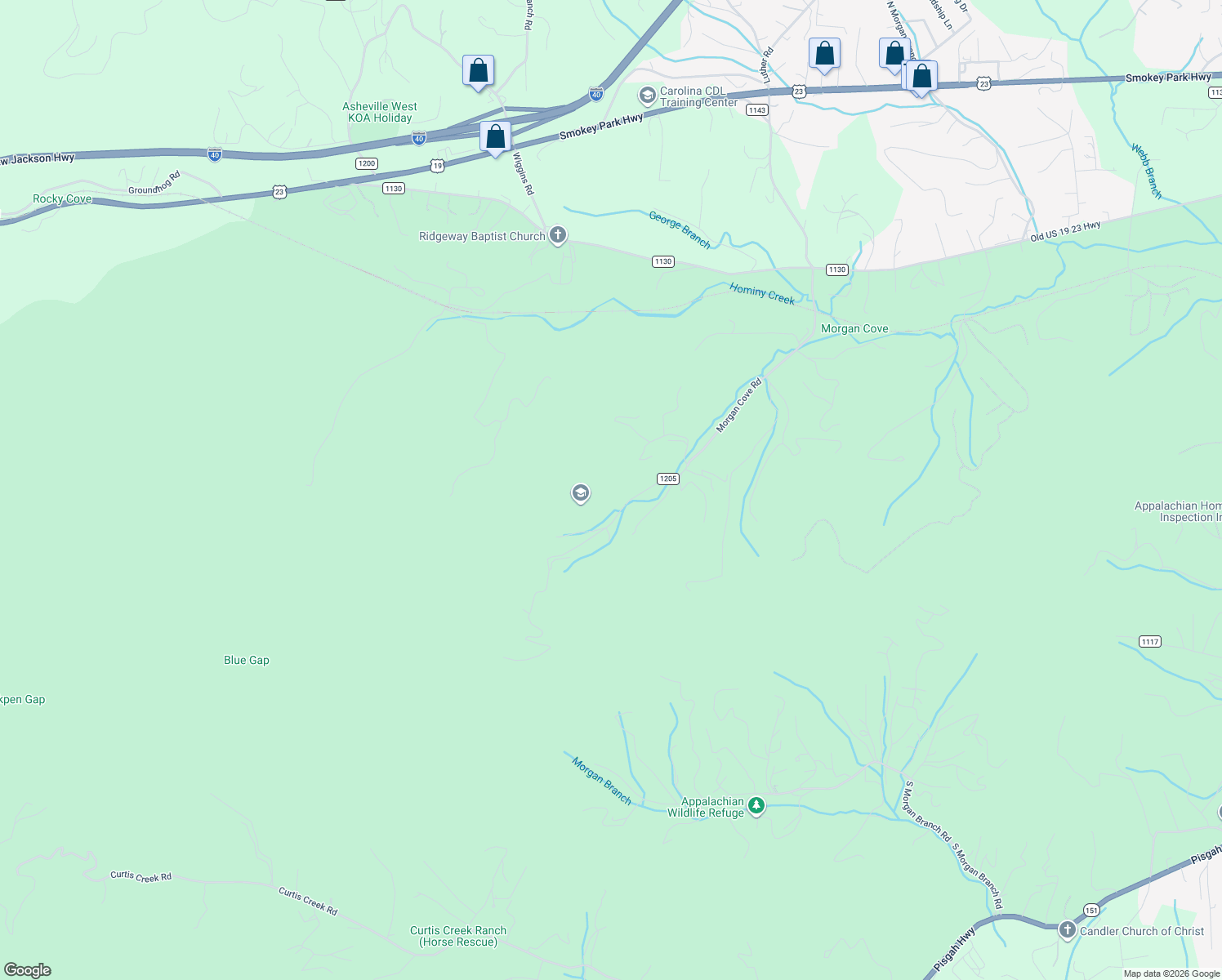 map of restaurants, bars, coffee shops, grocery stores, and more near 198 Morgan Cove Road in Candler