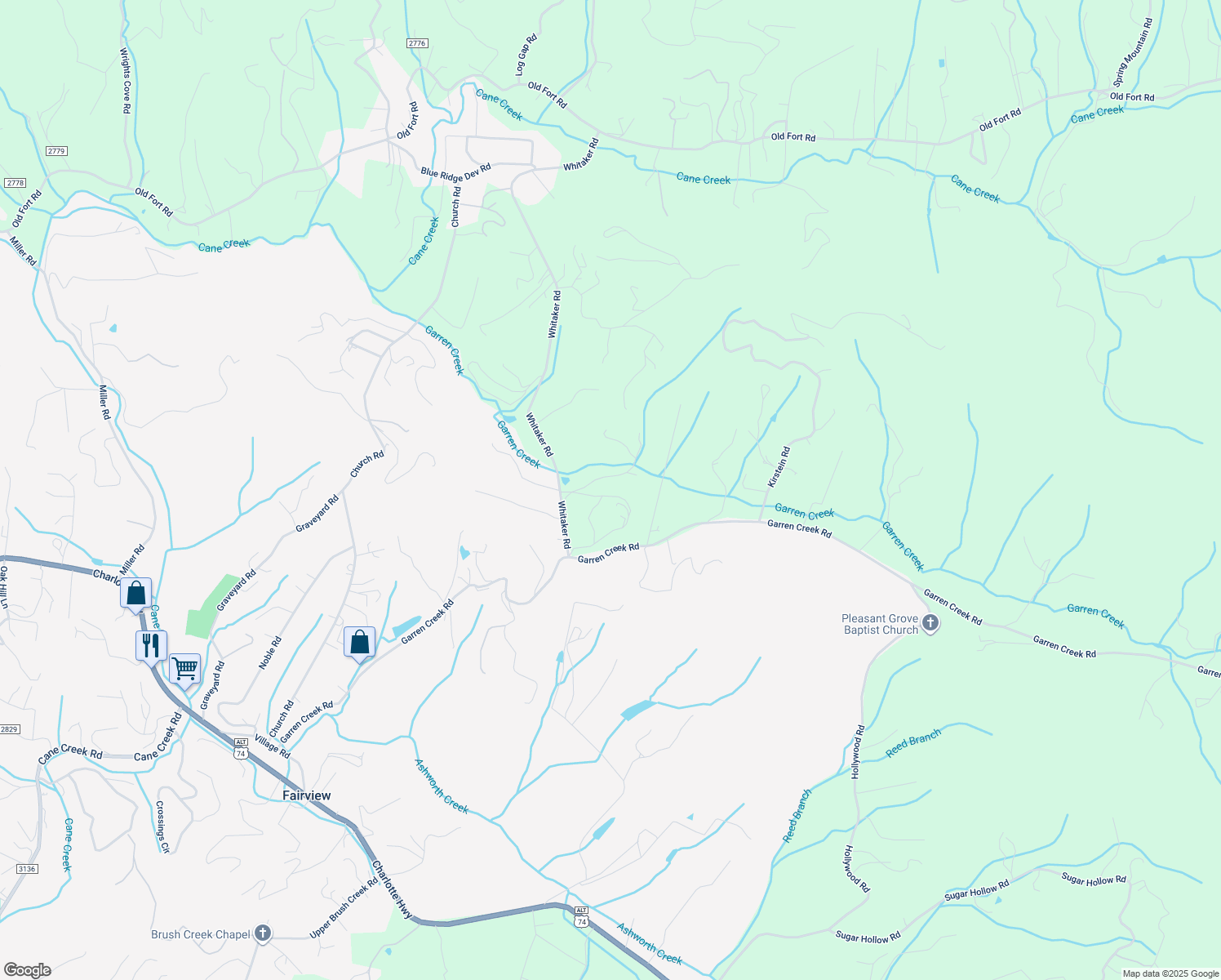 map of restaurants, bars, coffee shops, grocery stores, and more near 34 Whitaker Circle in Fairview