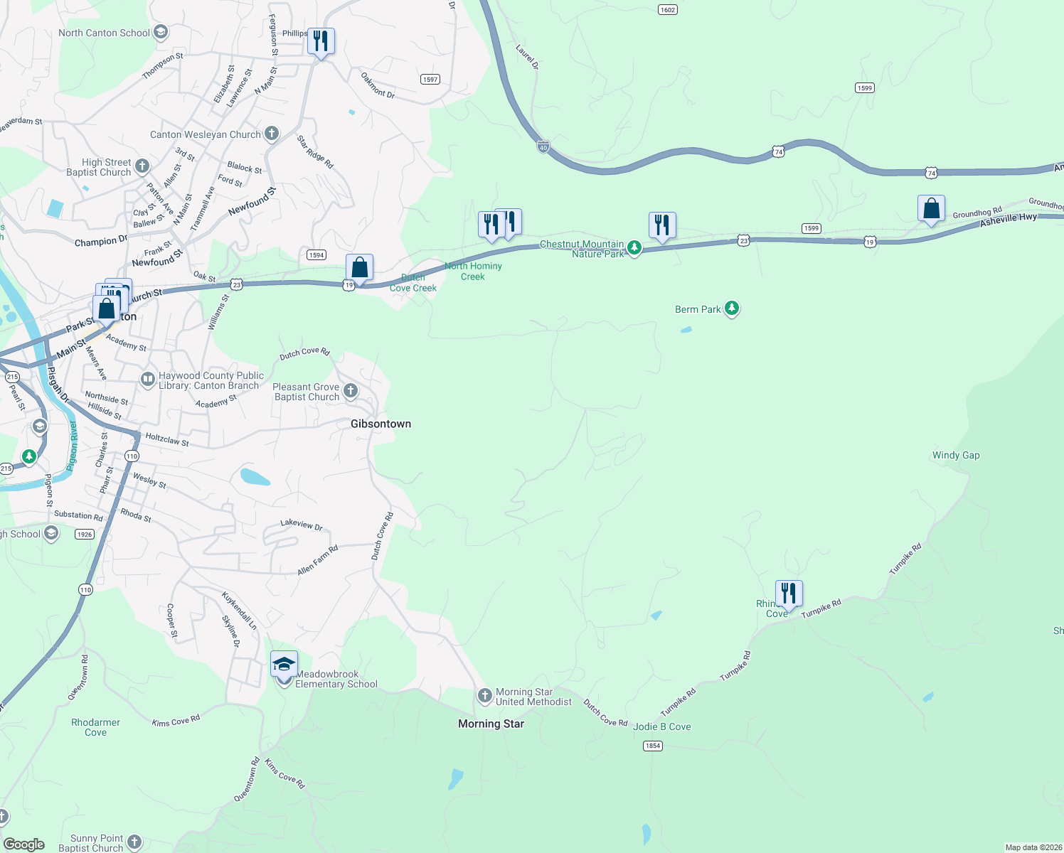 map of restaurants, bars, coffee shops, grocery stores, and more near in Canton