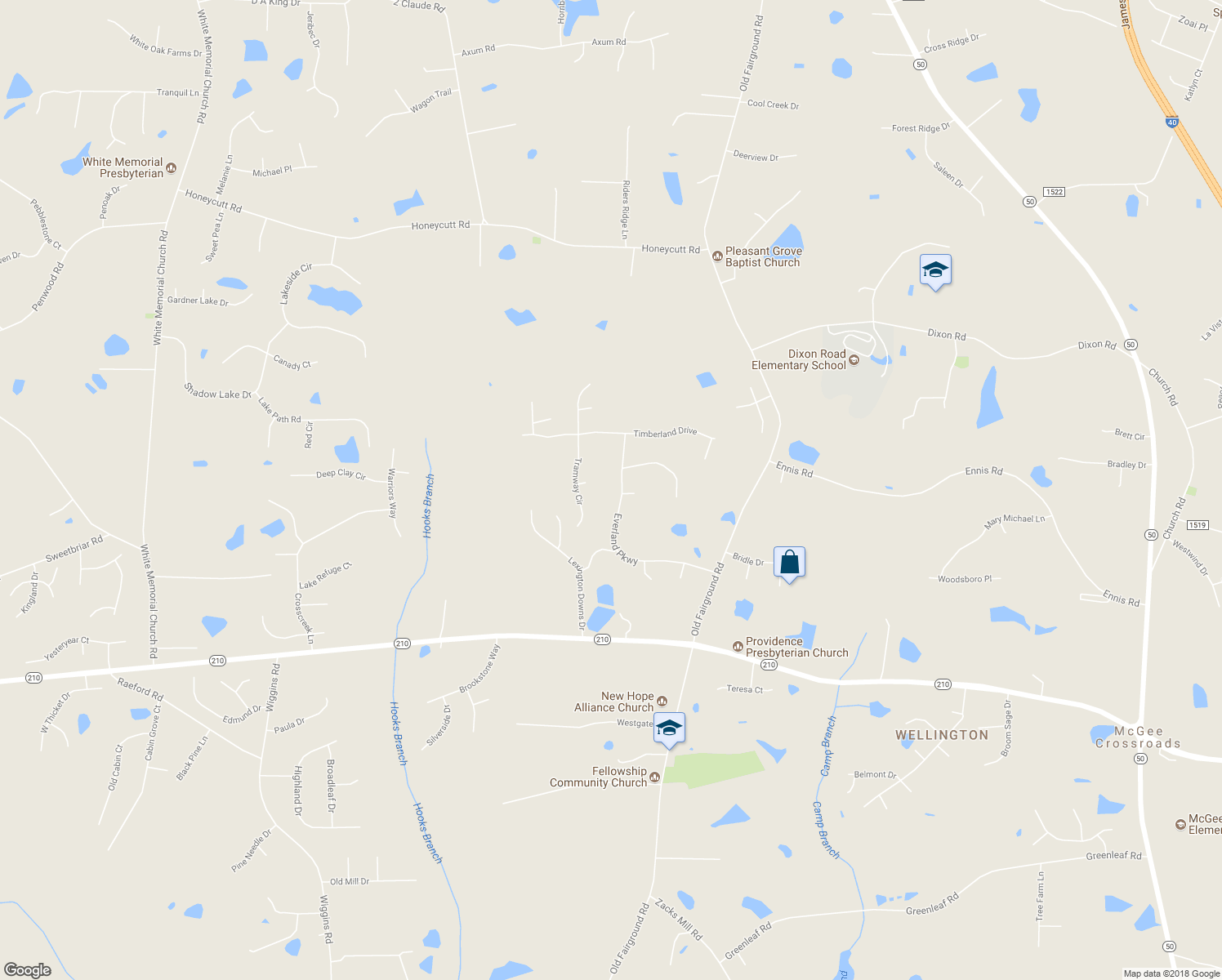 map of restaurants, bars, coffee shops, grocery stores, and more near 435 Everland Parkway in Angier