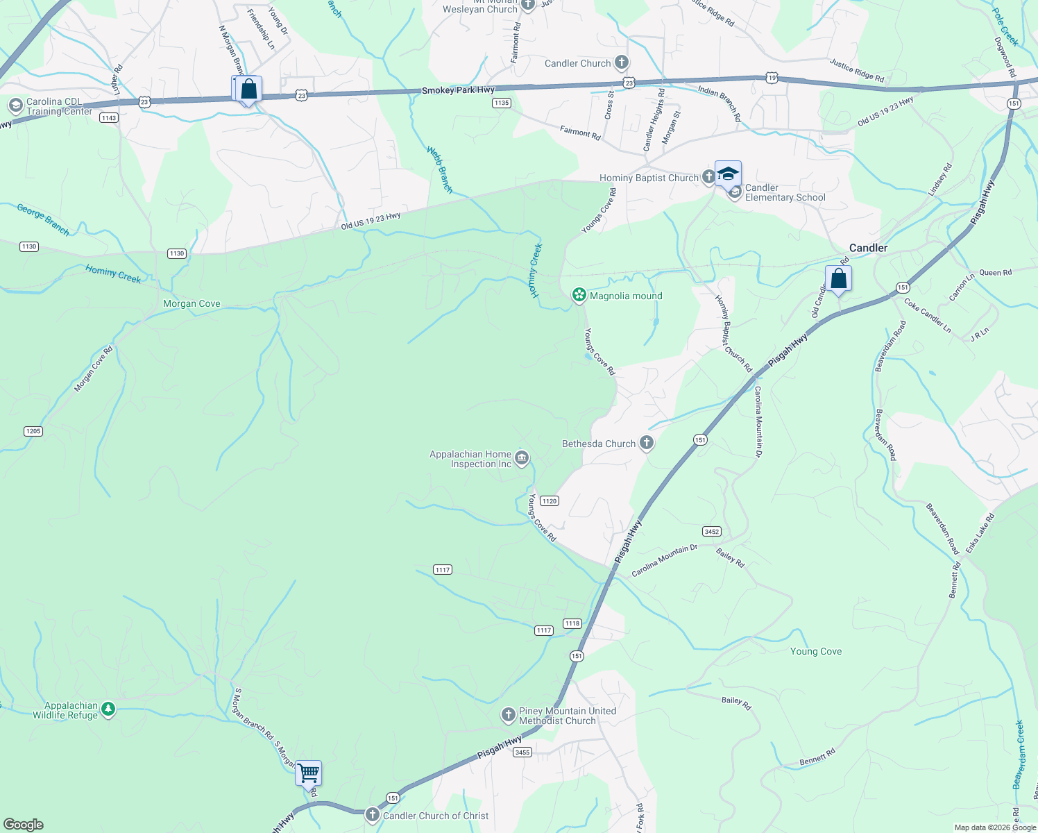 map of restaurants, bars, coffee shops, grocery stores, and more near 42 Parker Drive in Candler
