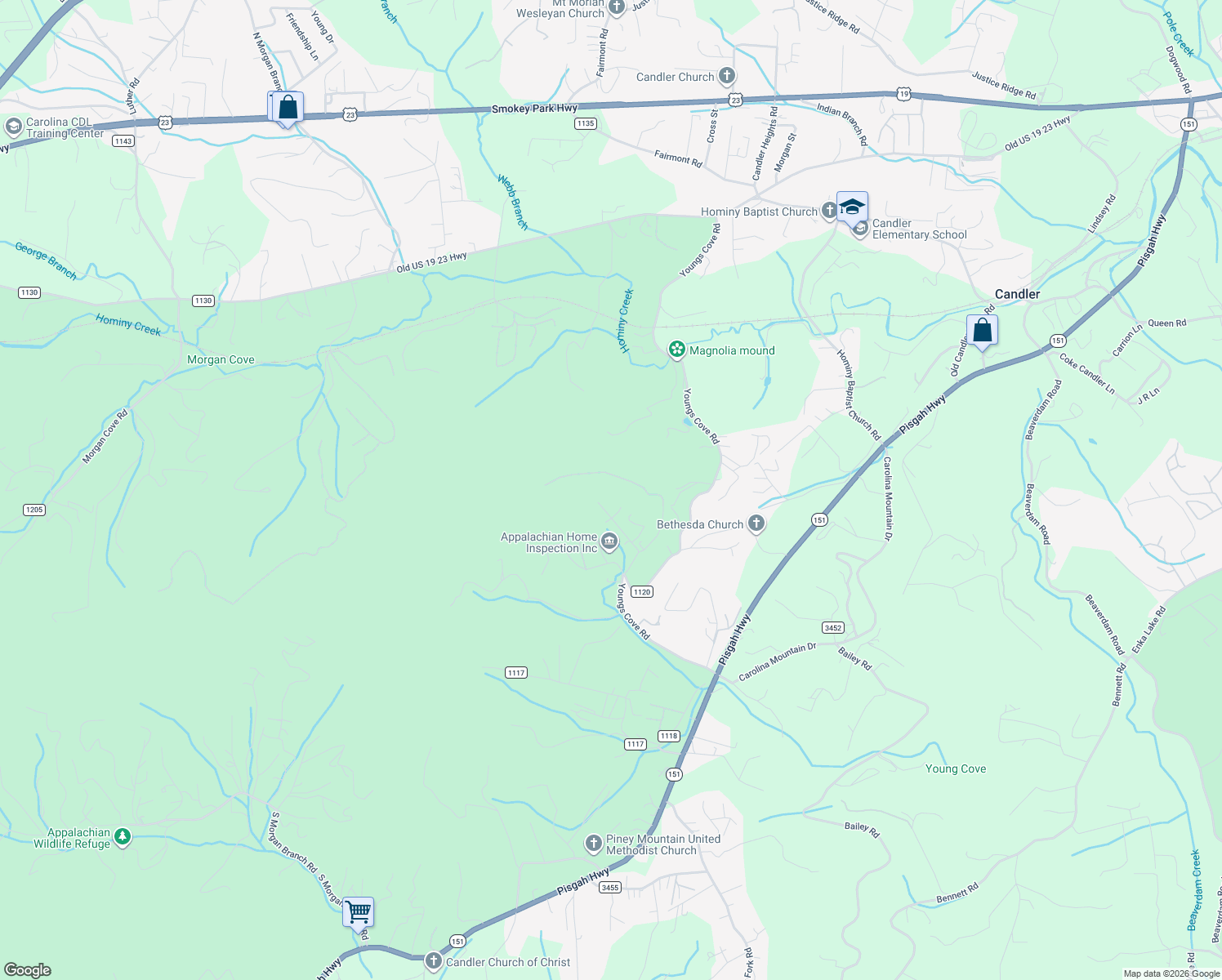 map of restaurants, bars, coffee shops, grocery stores, and more near 42 Parker Drive in Candler