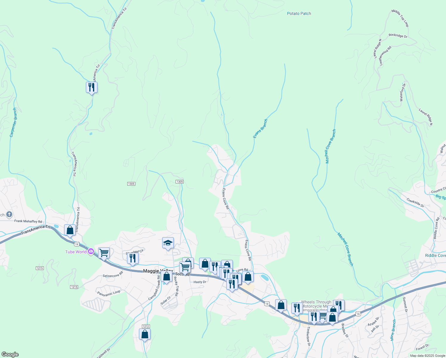map of restaurants, bars, coffee shops, grocery stores, and more near 58 Cottontail Trail in Canton