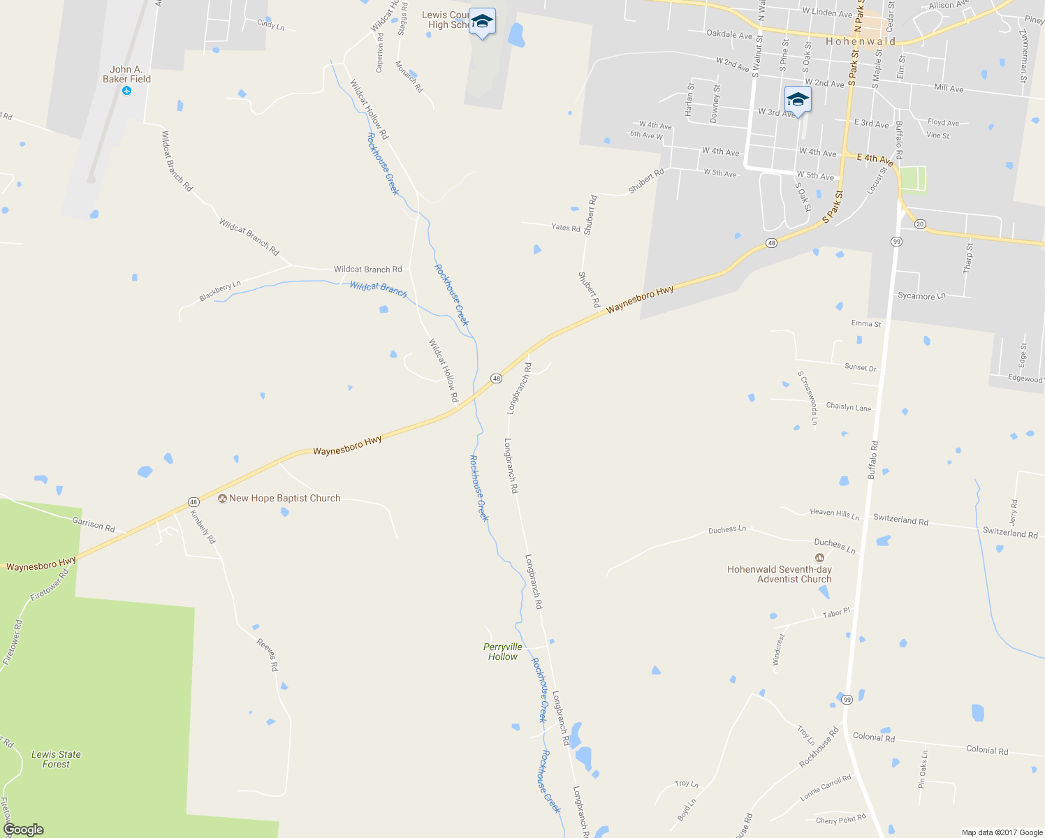 map of restaurants, bars, coffee shops, grocery stores, and more near 151 Longbranch Road in Hohenwald