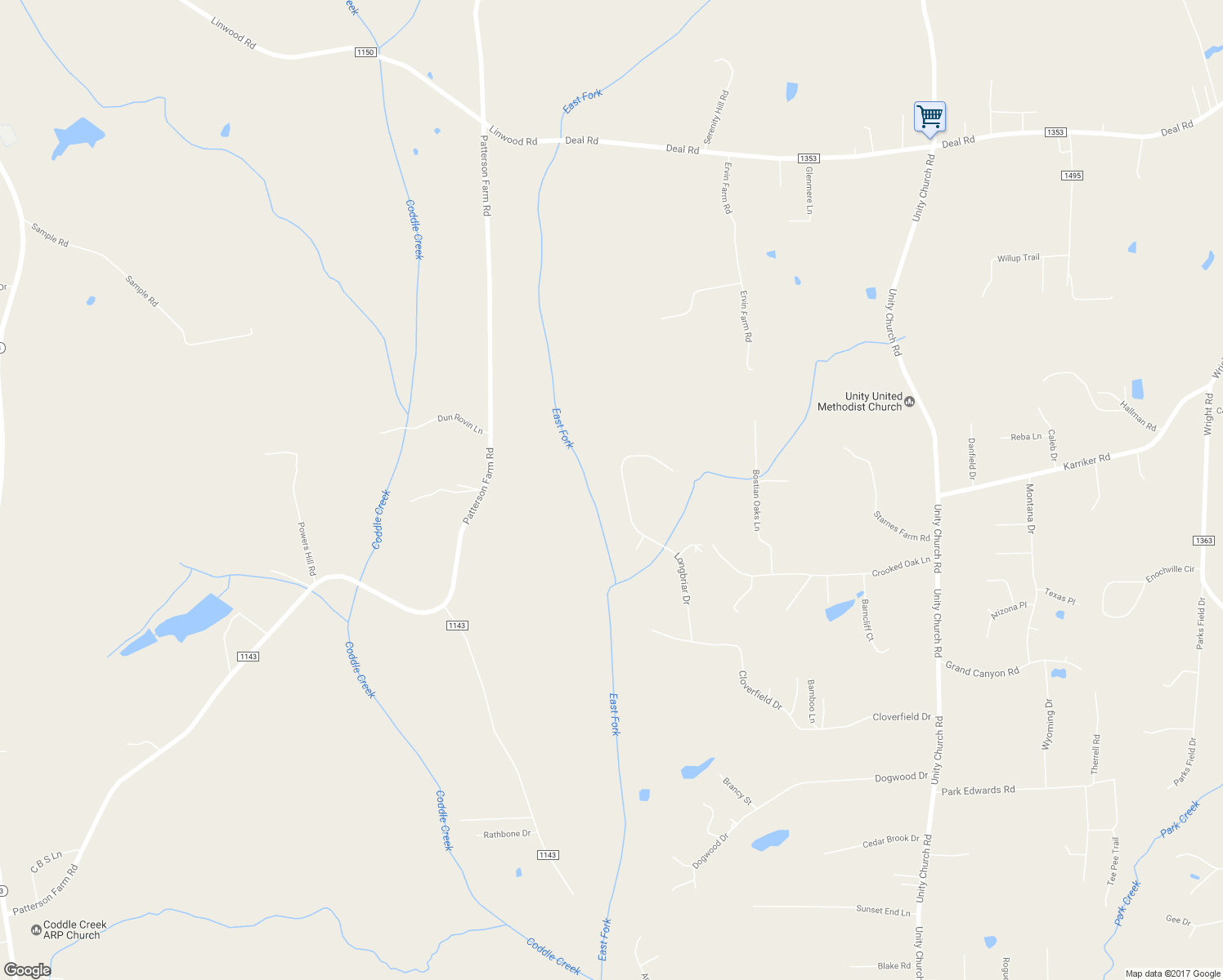 map of restaurants, bars, coffee shops, grocery stores, and more near 8057 Longbriar Drive in Kannapolis