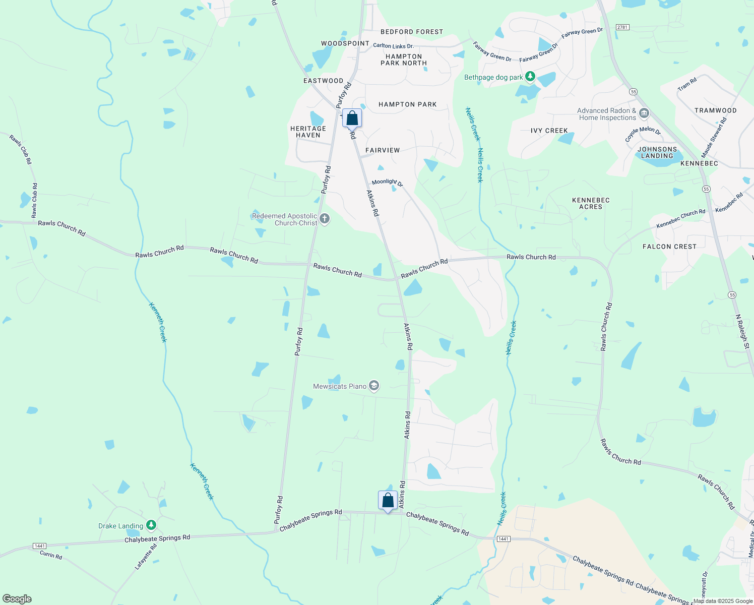 map of restaurants, bars, coffee shops, grocery stores, and more near 171 Atkins Place Circle in Fuquay Varina