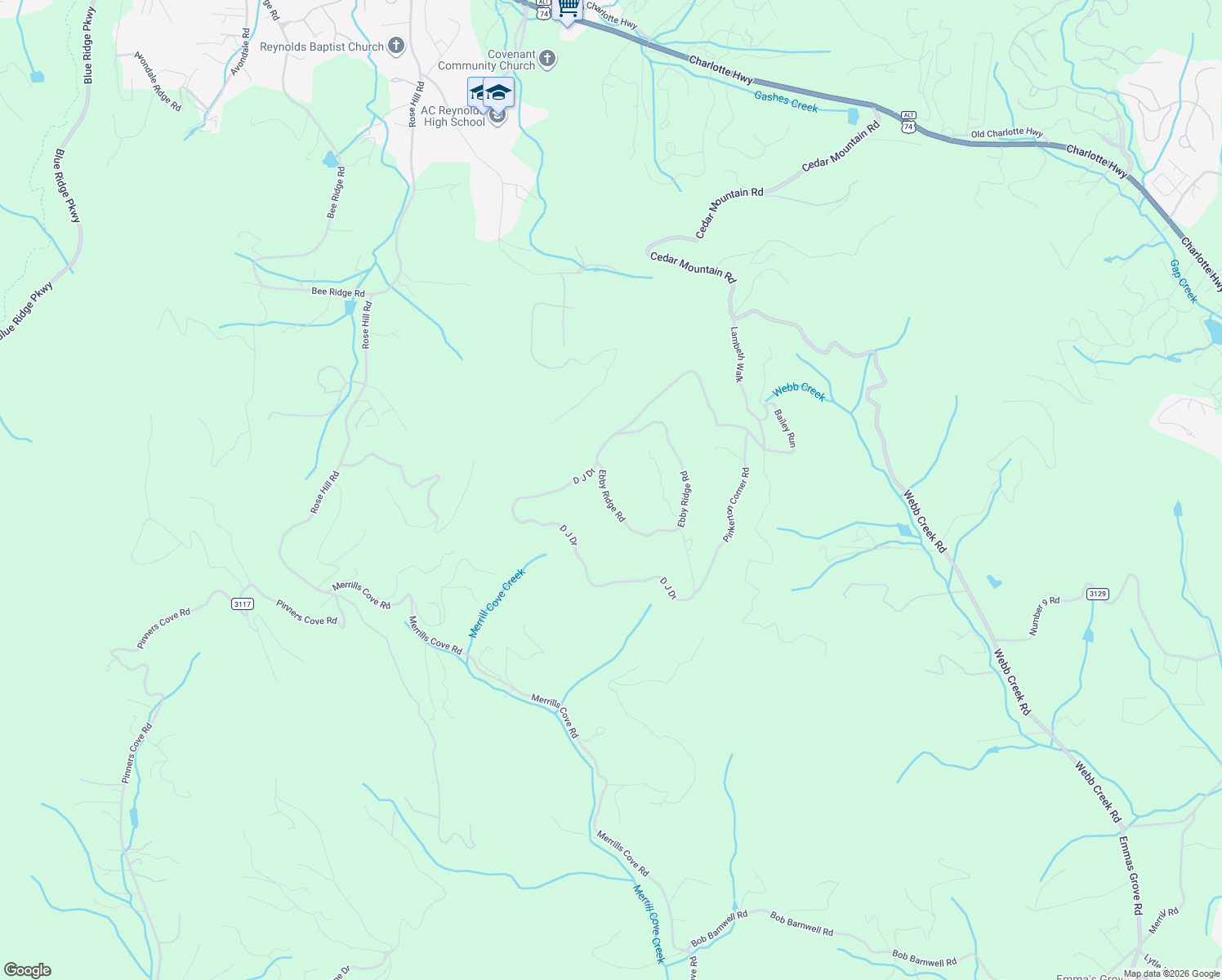 map of restaurants, bars, coffee shops, grocery stores, and more near 95 D J Drive in Fairview