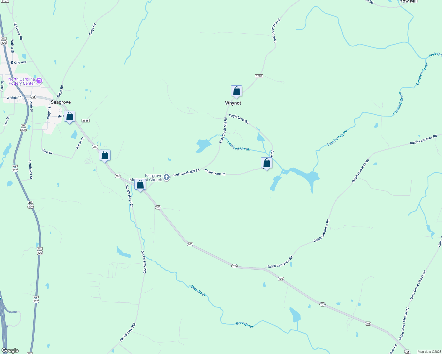 map of restaurants, bars, coffee shops, grocery stores, and more near 982 Cagle Loop Rd in Seagrove