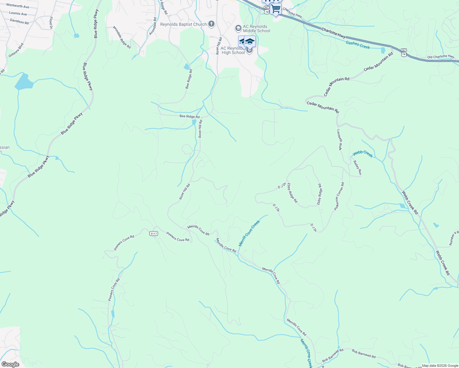 map of restaurants, bars, coffee shops, grocery stores, and more near 58 Flora Rose Trail in Asheville