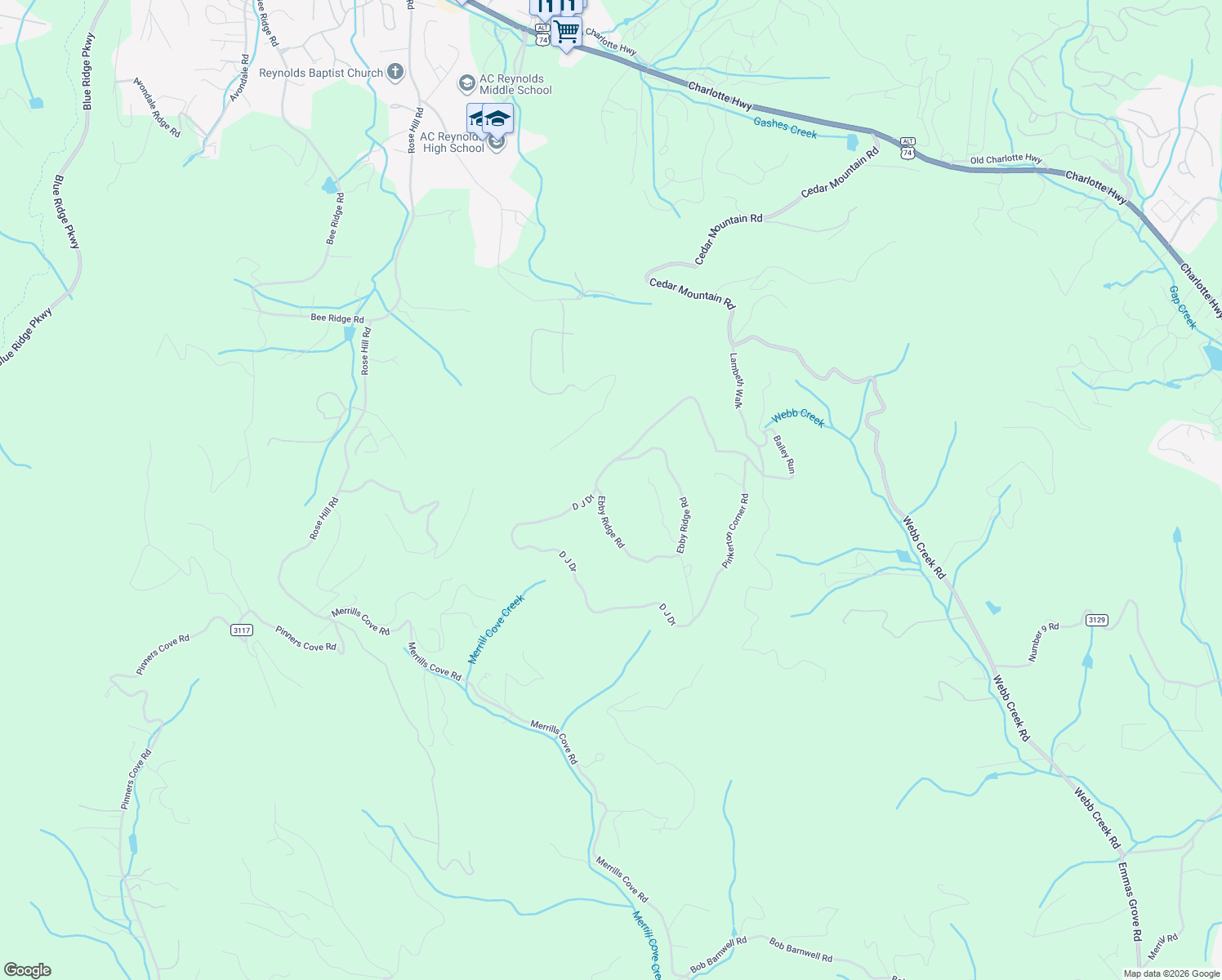 map of restaurants, bars, coffee shops, grocery stores, and more near 95 D J Drive in Fairview