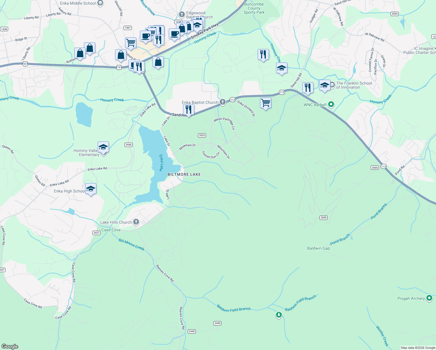 map of restaurants, bars, coffee shops, grocery stores, and more near 657 Wickhams Fancy Drive in Candler