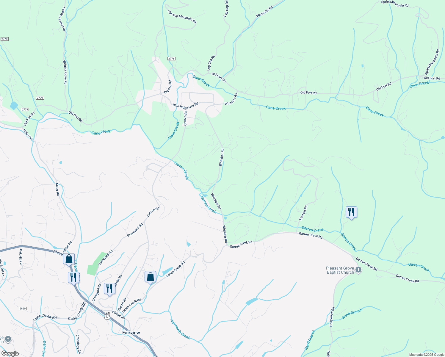 map of restaurants, bars, coffee shops, grocery stores, and more near 123 Whitaker Road in Fairview