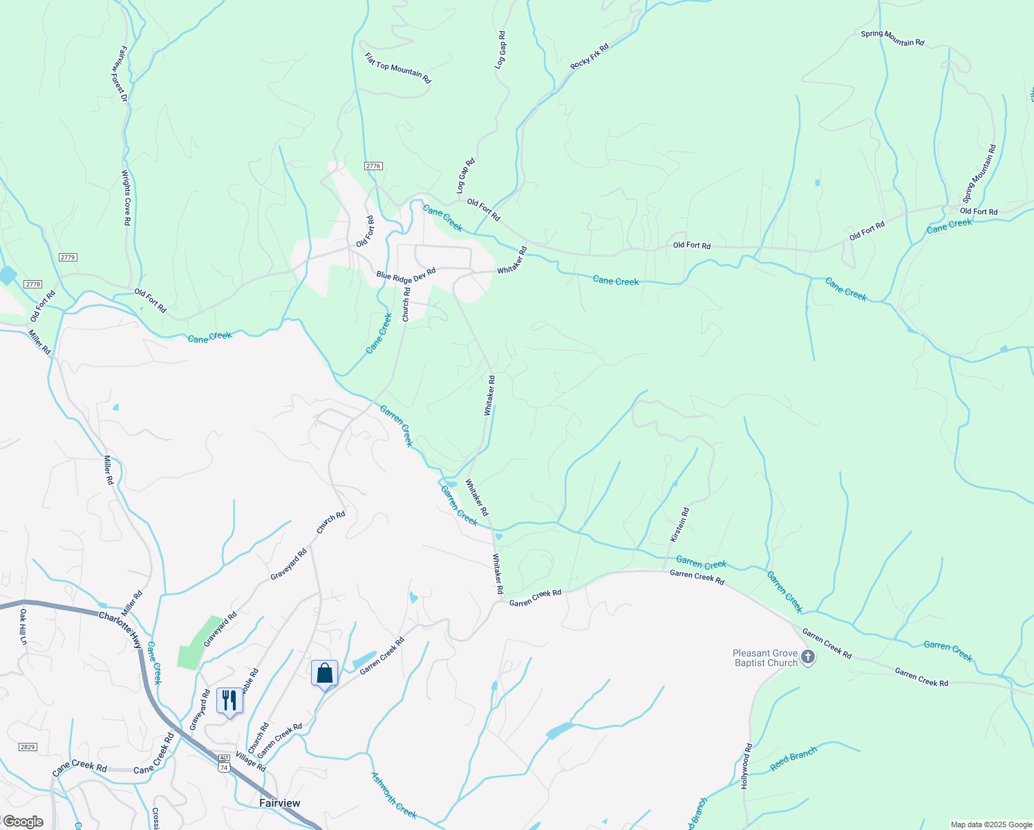 map of restaurants, bars, coffee shops, grocery stores, and more near 109 Vehorn Rd in Fairview