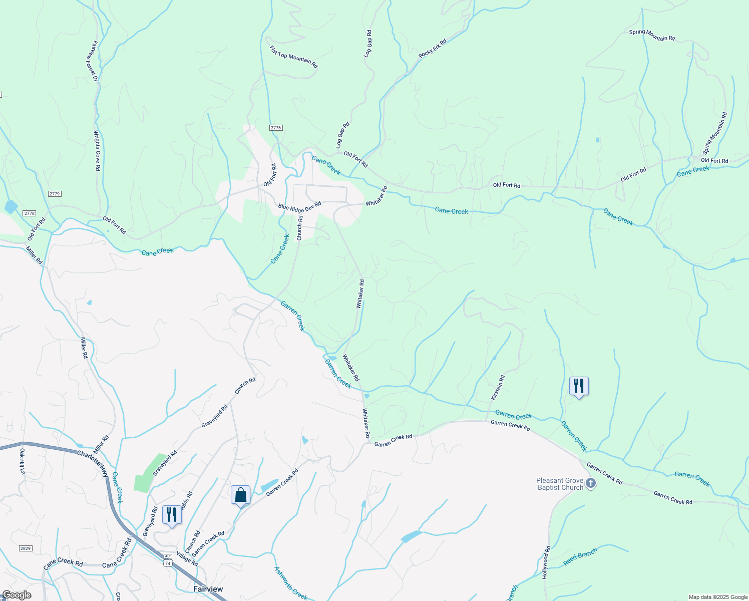 map of restaurants, bars, coffee shops, grocery stores, and more near 109 Vehorn Road in Fairview