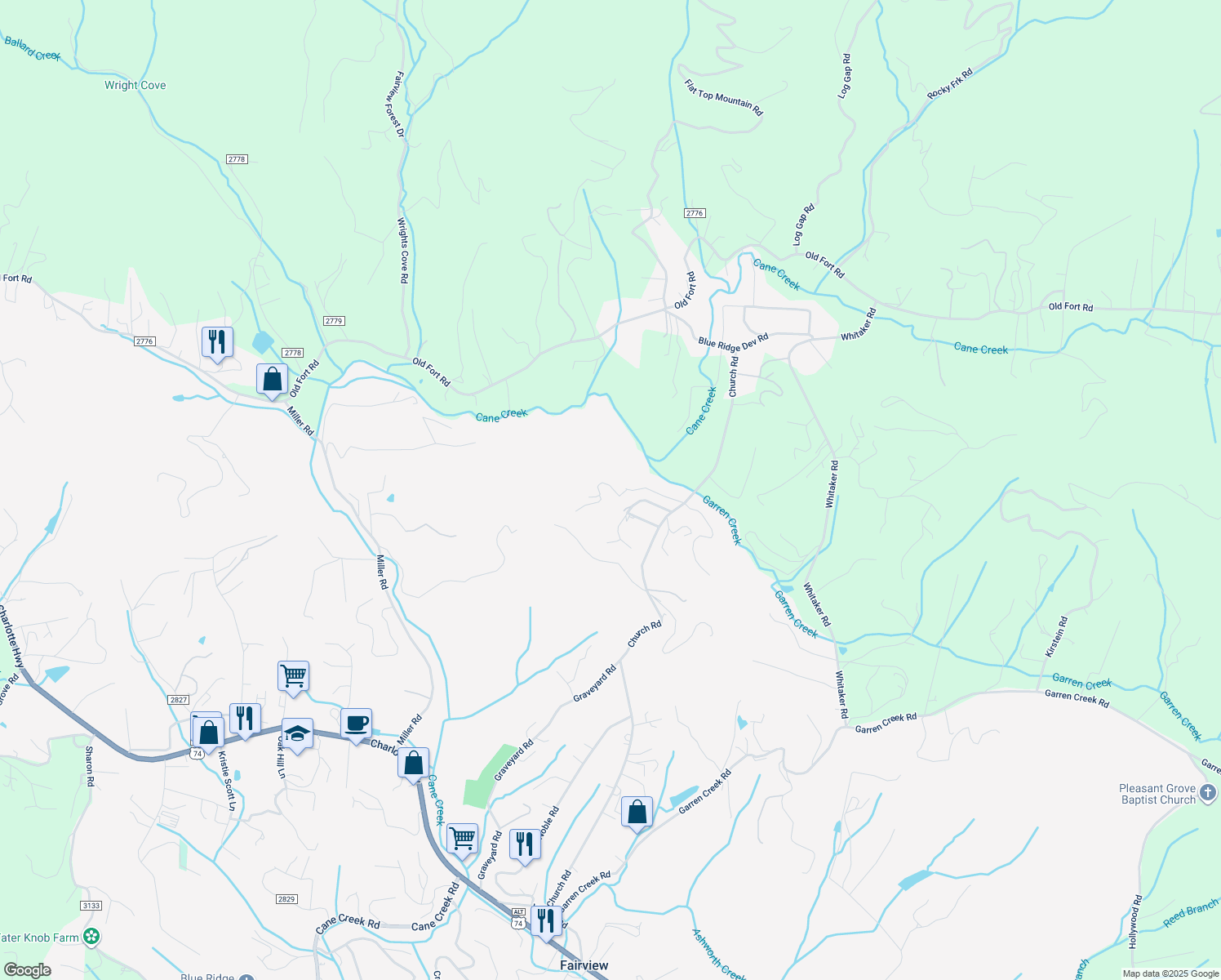 map of restaurants, bars, coffee shops, grocery stores, and more near 63 Heaven's Ridge in Fairview