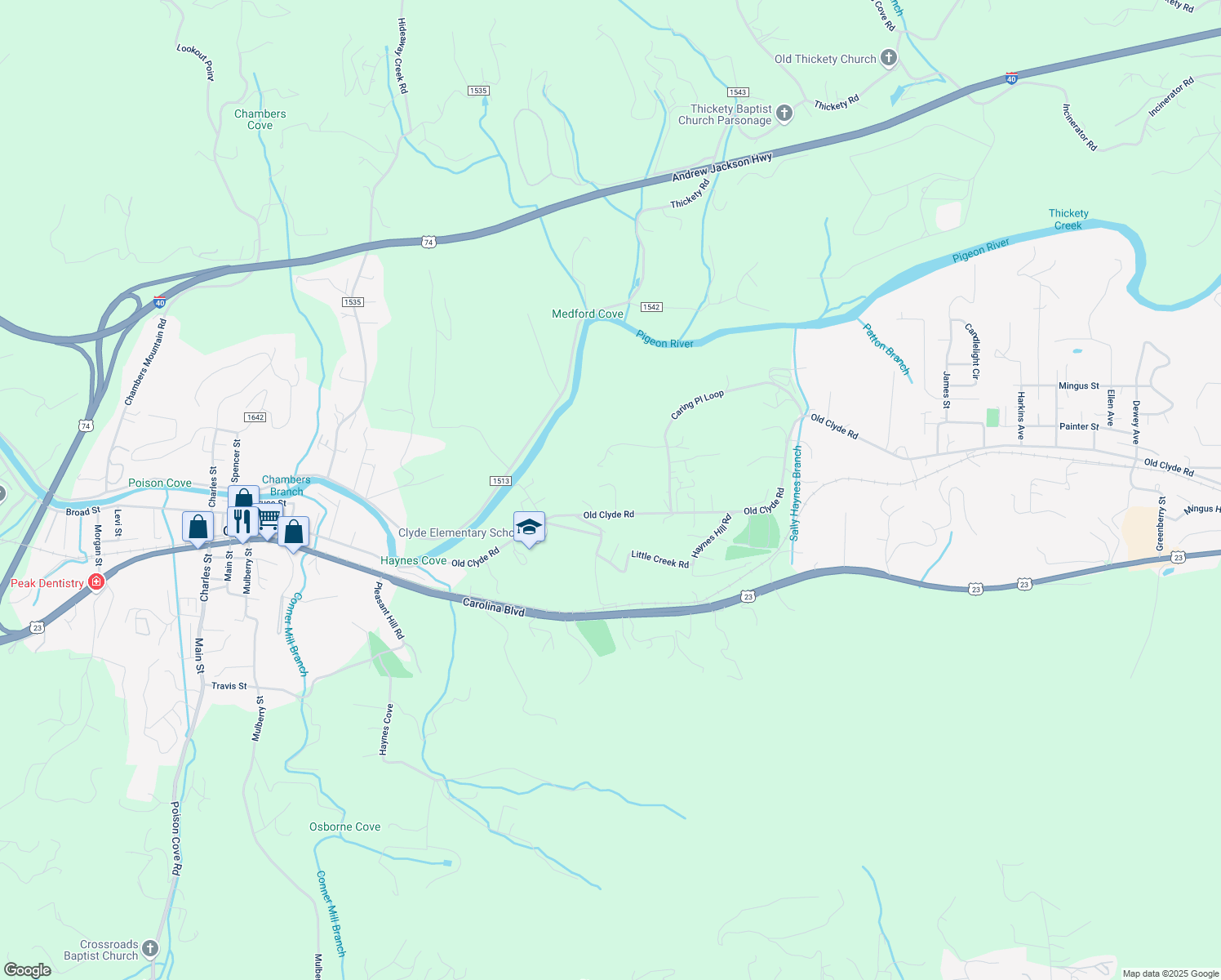 map of restaurants, bars, coffee shops, grocery stores, and more near 59 Dandelion Dr in Clyde
