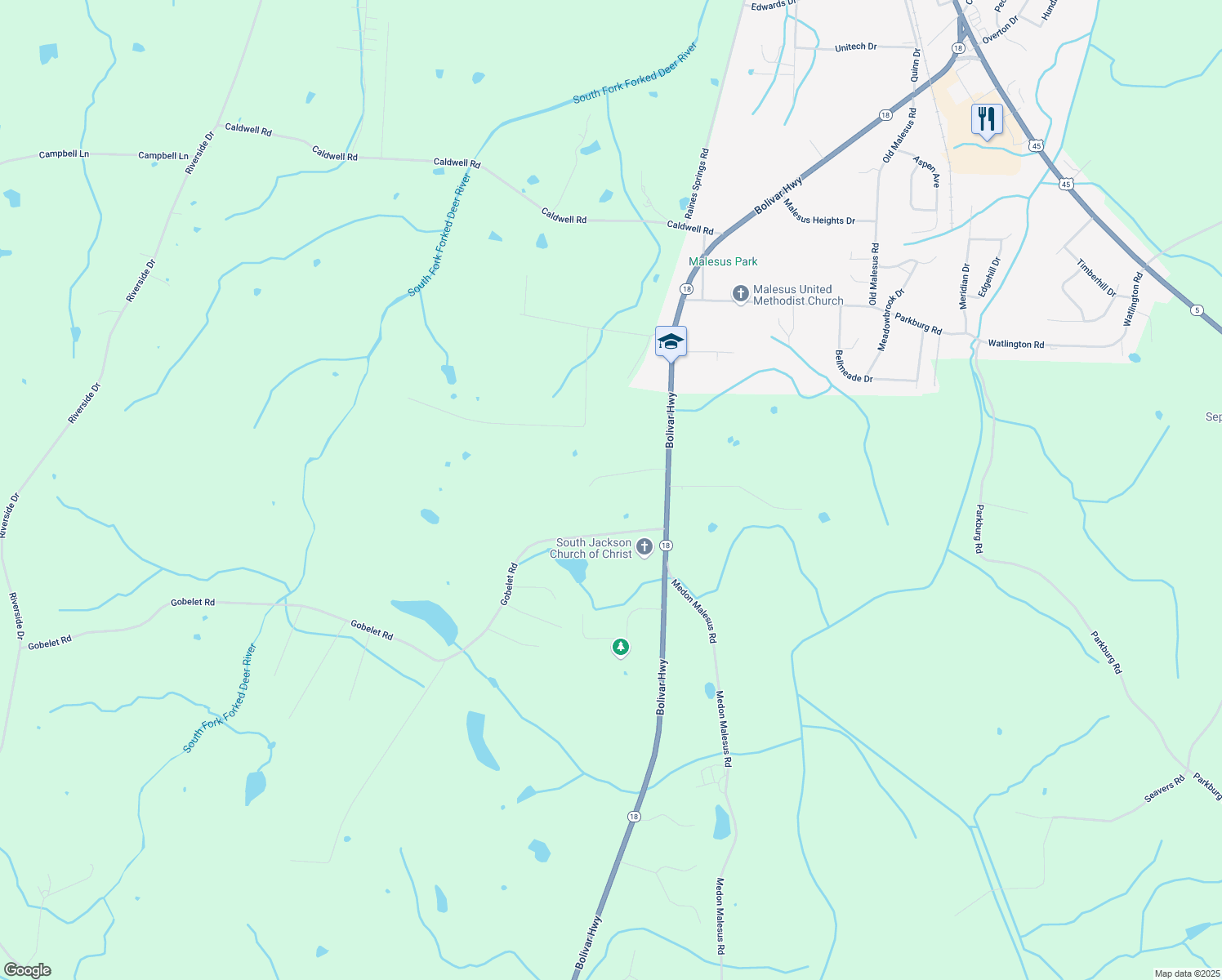 map of restaurants, bars, coffee shops, grocery stores, and more near 76 Southwood Dr in Jackson
