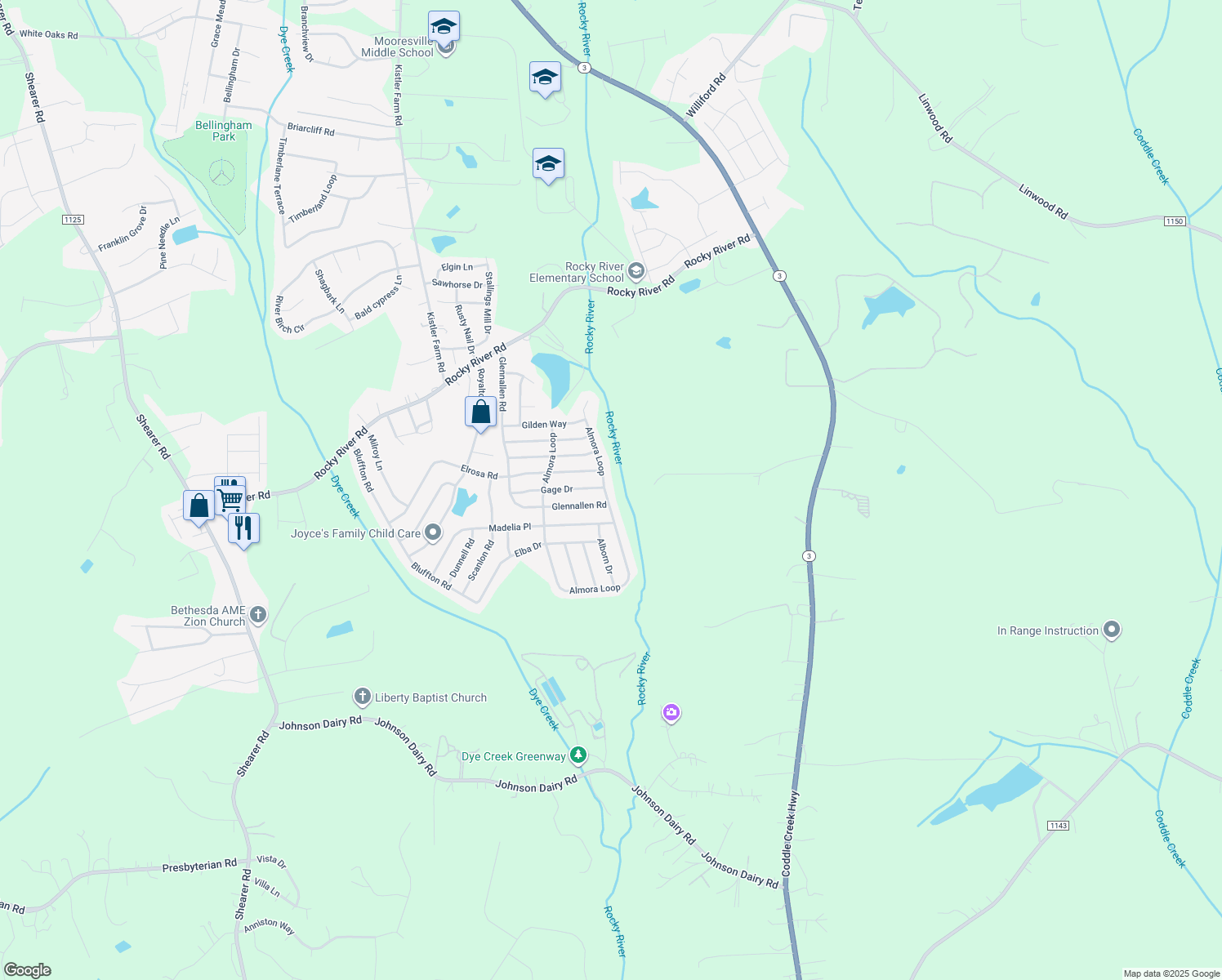 map of restaurants, bars, coffee shops, grocery stores, and more near 358 Almora Loop in Mooresville
