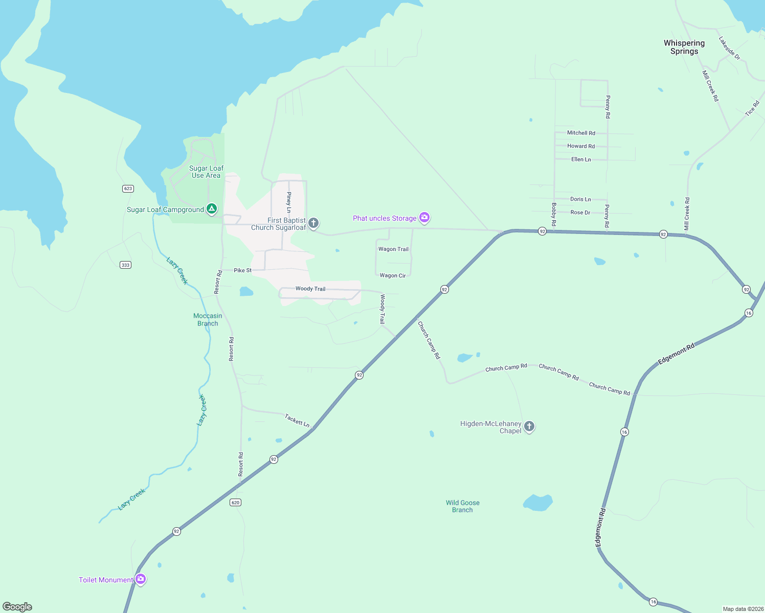 map of restaurants, bars, coffee shops, grocery stores, and more near 132 Woody Lane in Higden