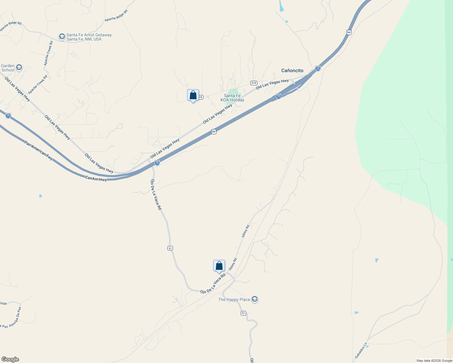 map of restaurants, bars, coffee shops, grocery stores, and more near 70 Ranchos Canoncito in Santa Fe