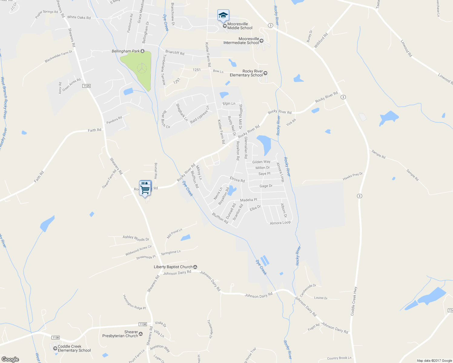 map of restaurants, bars, coffee shops, grocery stores, and more near 149 Nevis Lane in Mooresville