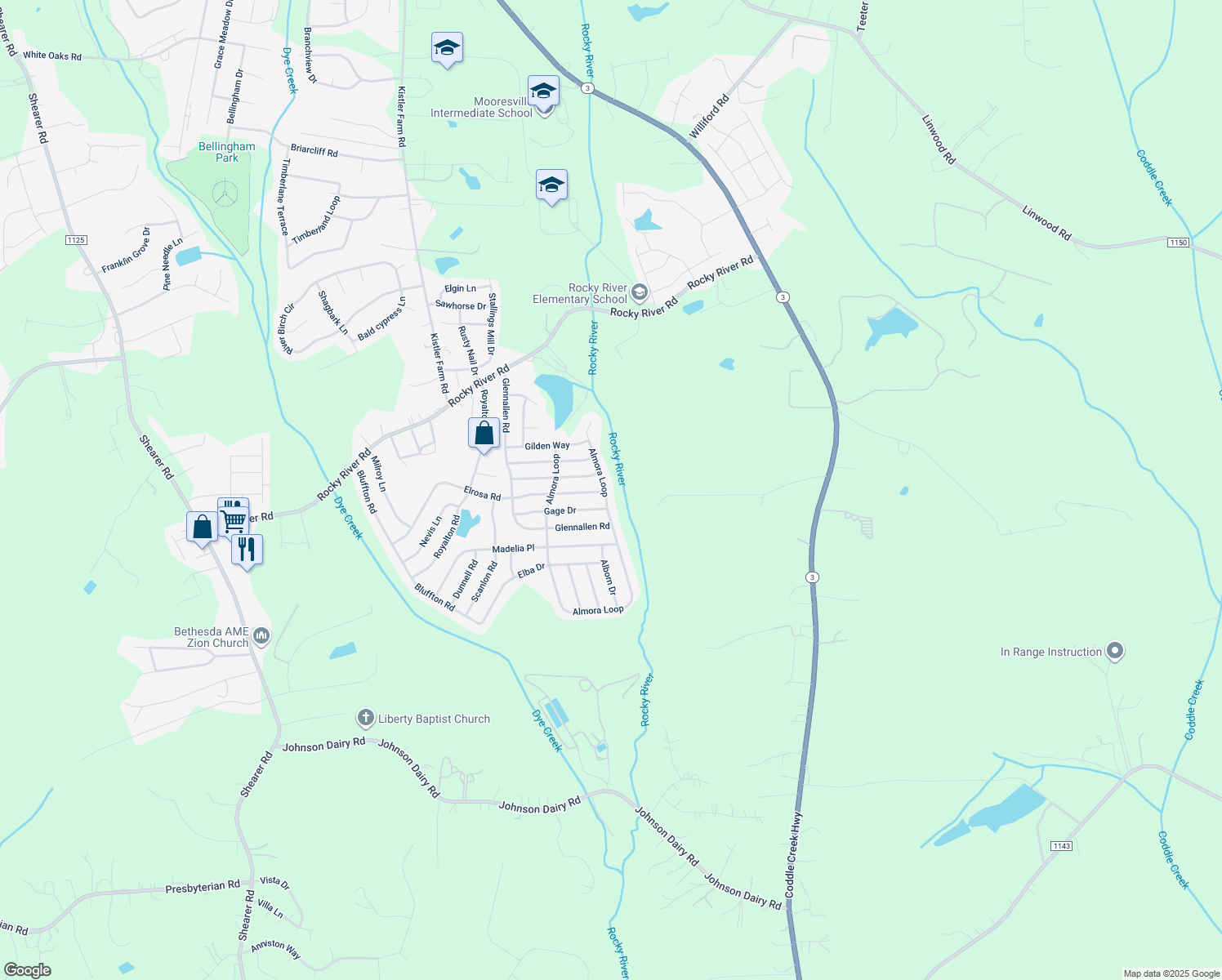 map of restaurants, bars, coffee shops, grocery stores, and more near 378 Almora Loop in Mooresville