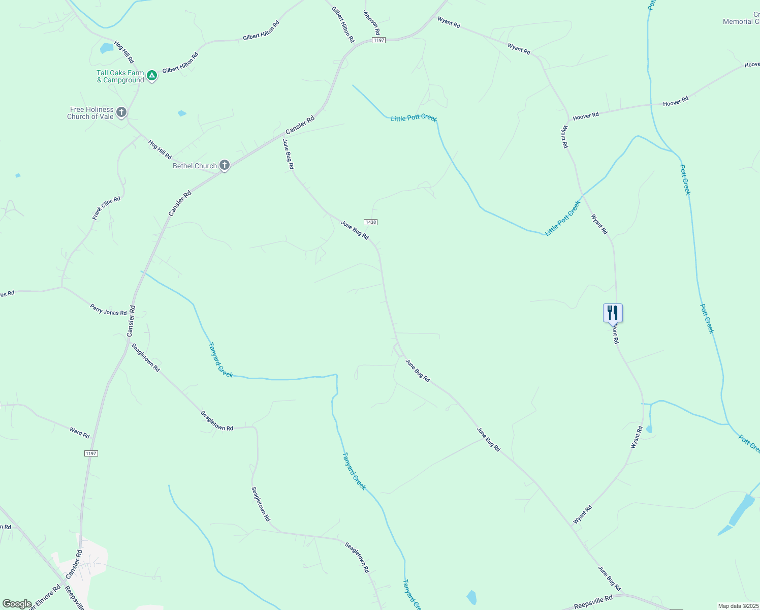 map of restaurants, bars, coffee shops, grocery stores, and more near 3287 June Bug Road in Vale
