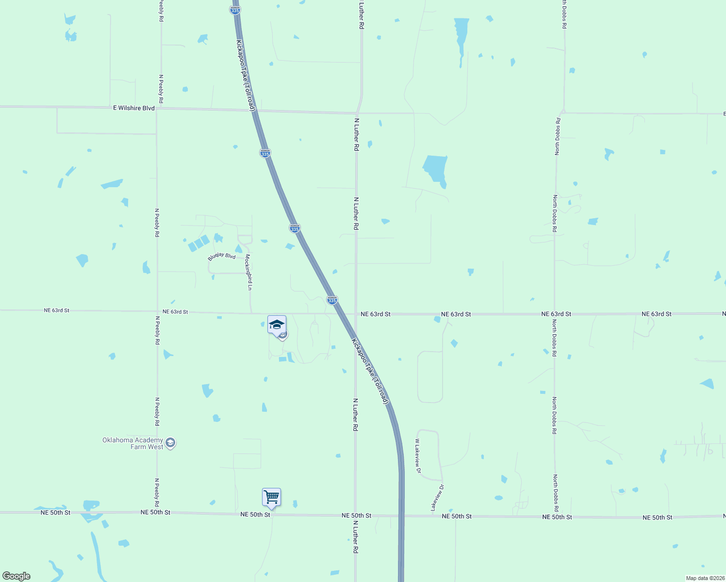 map of restaurants, bars, coffee shops, grocery stores, and more near 6450 N Luther Rd in Harrah