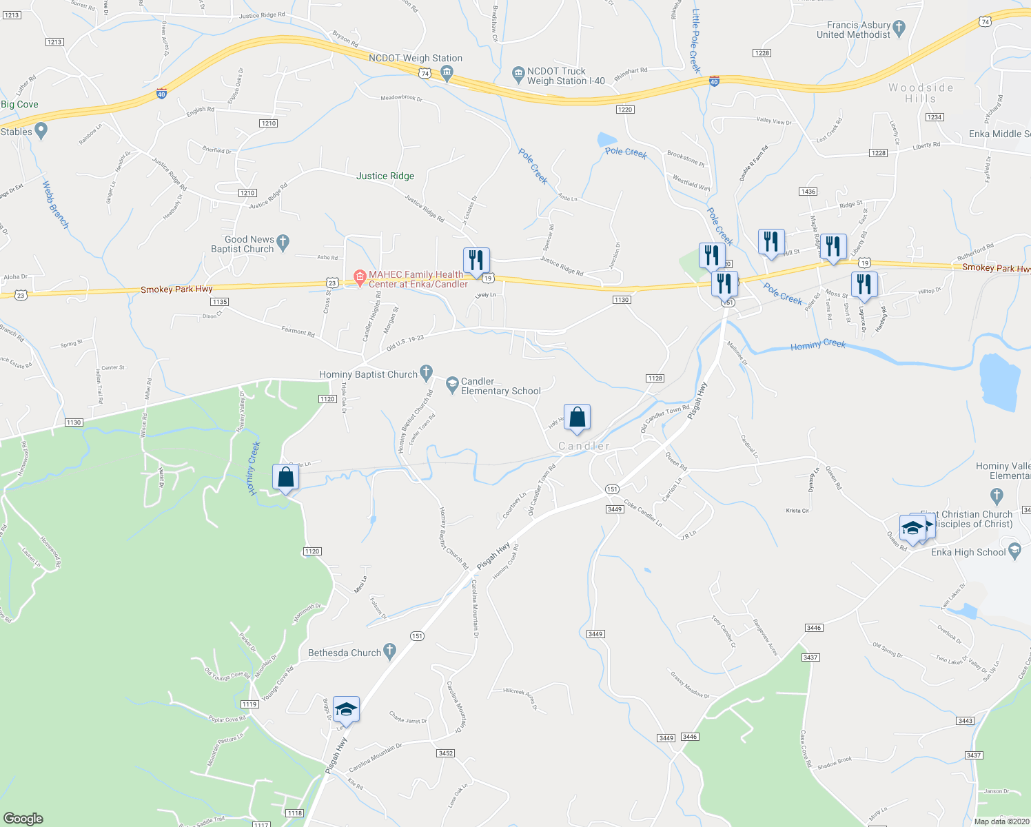 map of restaurants, bars, coffee shops, grocery stores, and more near 8 Austin Drive in Candler