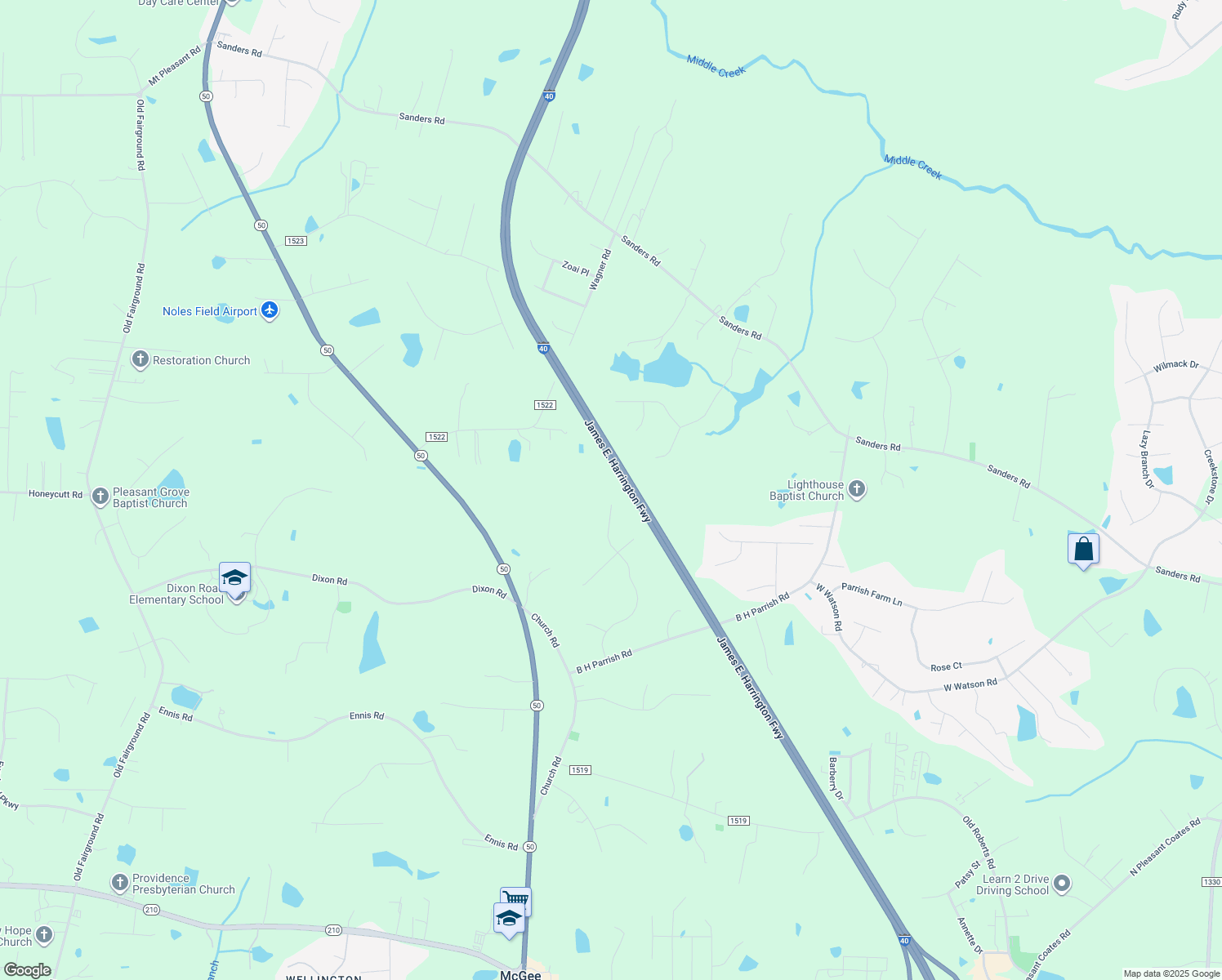 map of restaurants, bars, coffee shops, grocery stores, and more near 177 Peach Orchard Drive in Benson